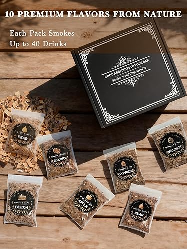 Miniatura 4 de Wiskey - Kit de chips de ahumador, 10 sabores para ahumador de cóctel, virutas de madera, canela, jengibre, manzana, haya, pera, cerezo, roble