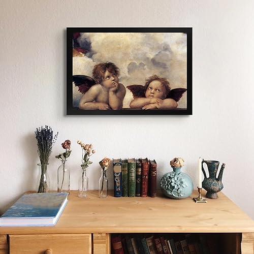 Miniatura 3 de Detalle de Putti de Cabaña Perdida de la Virgen Sixtina de Raphael  Imprimir marco plano negro  Reproducción de pinturas de obras de arte finas