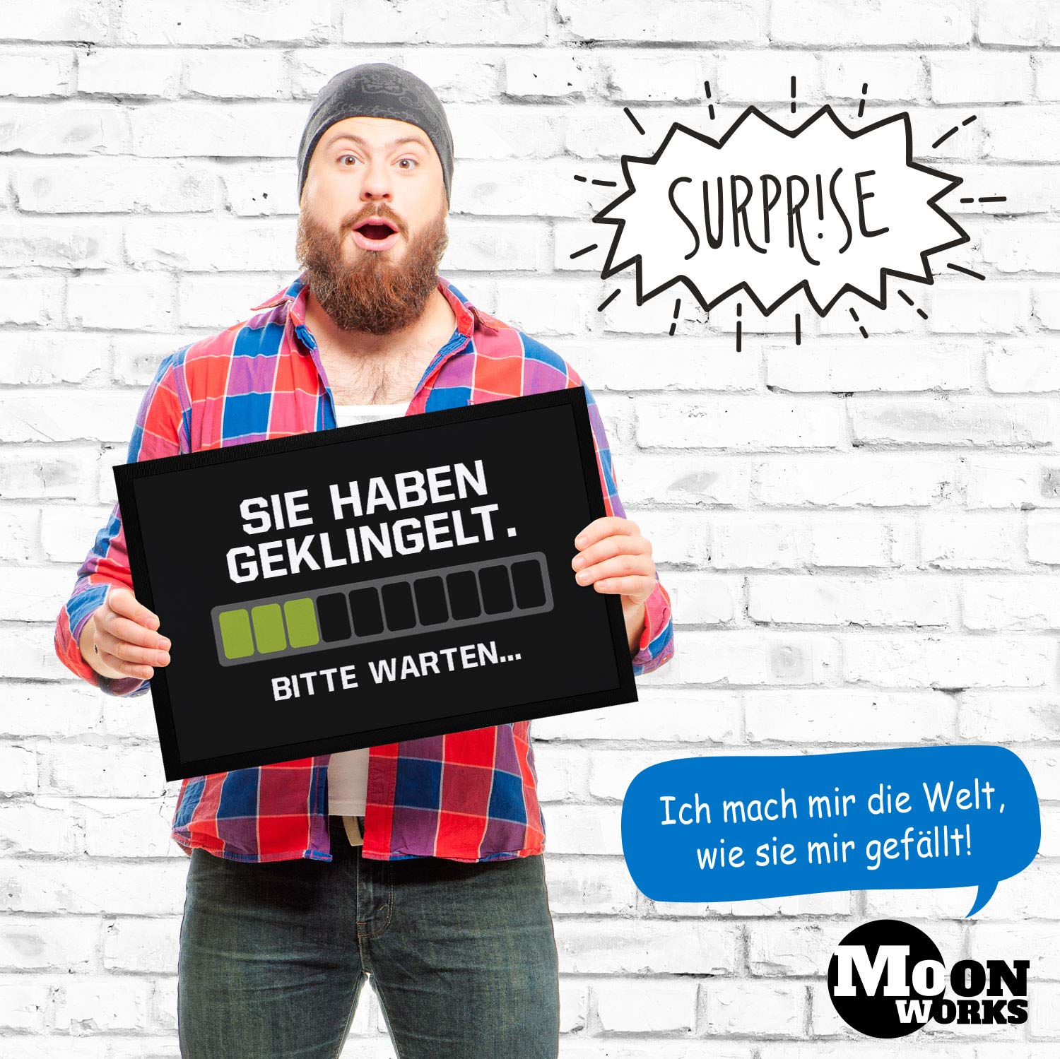MoonWorks® Fußmatte 'Wie Schön DASS Du Da Bist' – Rutschfeste & Waschbare Schmutzmatte (60x40 Cm, Schwarz)