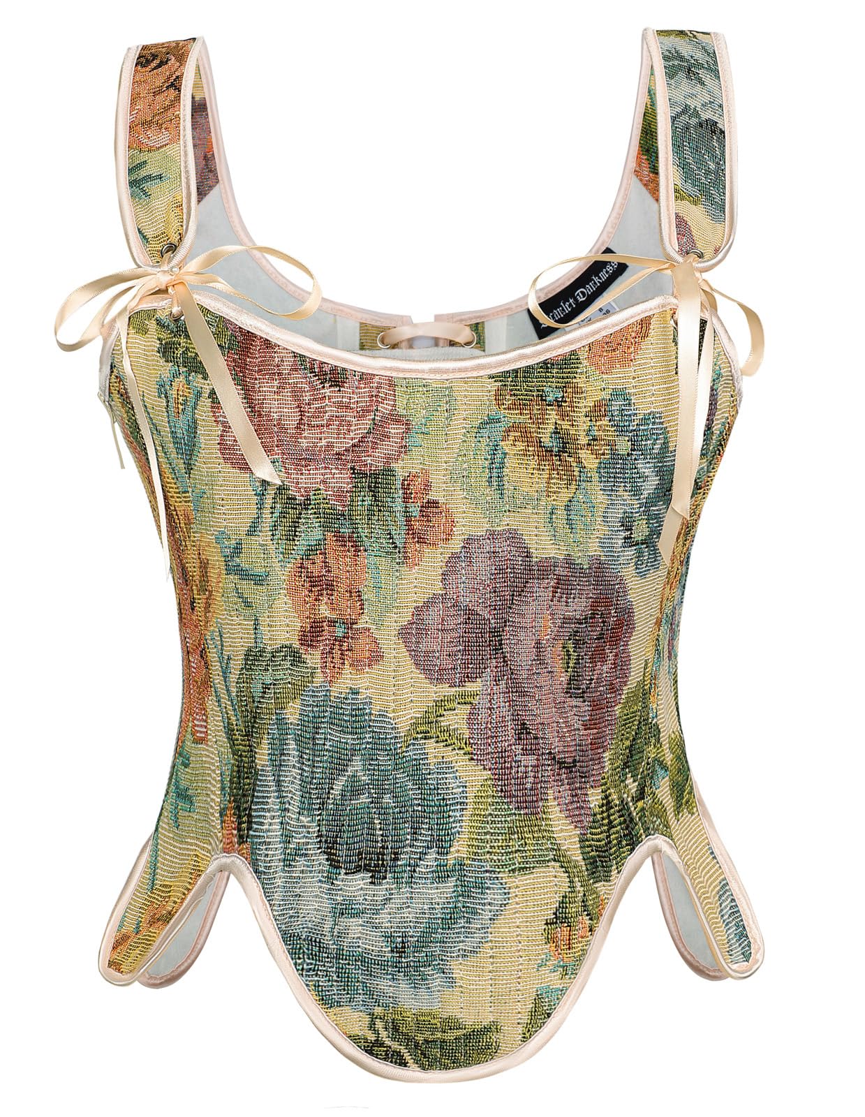 Scarlet Darkness Bustier Tops for Women Renaissance Floral Lace Up Bodyshaper Corset with Zipper, Apricot Bloom Majesty, 14