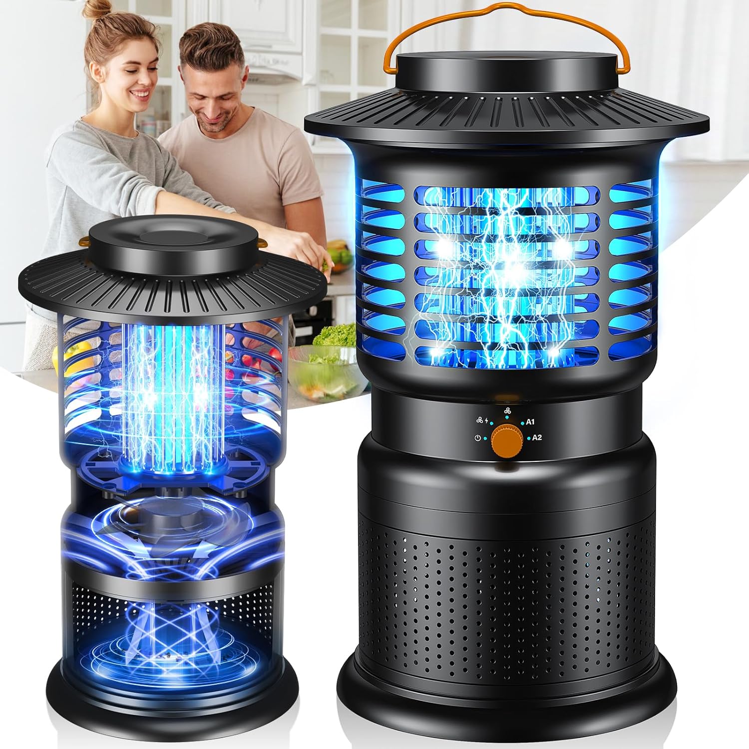 4-in-1 Mosquito Trap & Bug Zapper, Portable Rechargeable Fly Zappers with 10000mAh Battery, Bug Zapper Indoor with Silent Wind Suction, Auto On/Off Zapper Outdoor