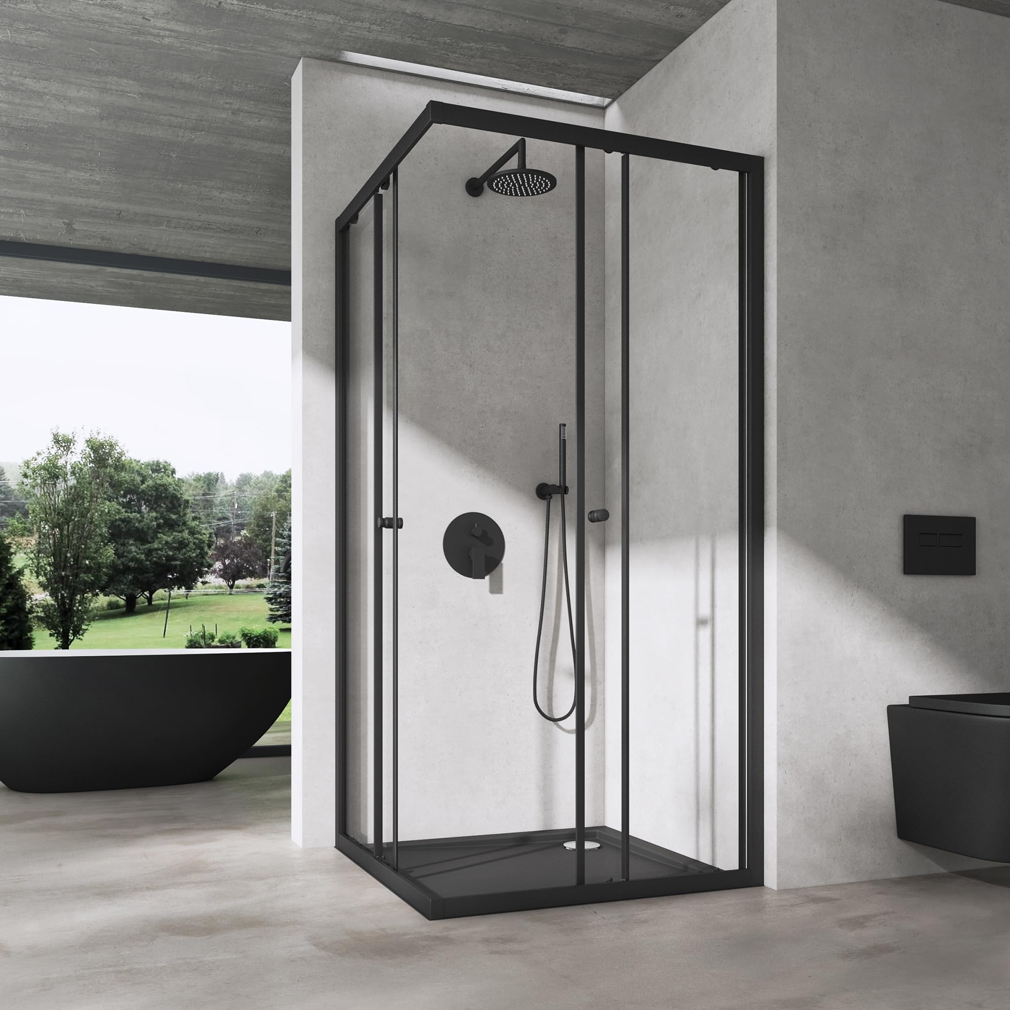 doporro Cabine de Douche en Angle 90x90cm Portes Coulissantes | Paroi de Douche Hauteur de 190cm, Verre de Sécurité Transparent, Profilé Noir, Montage Réversible, Ravenna16K-Plus