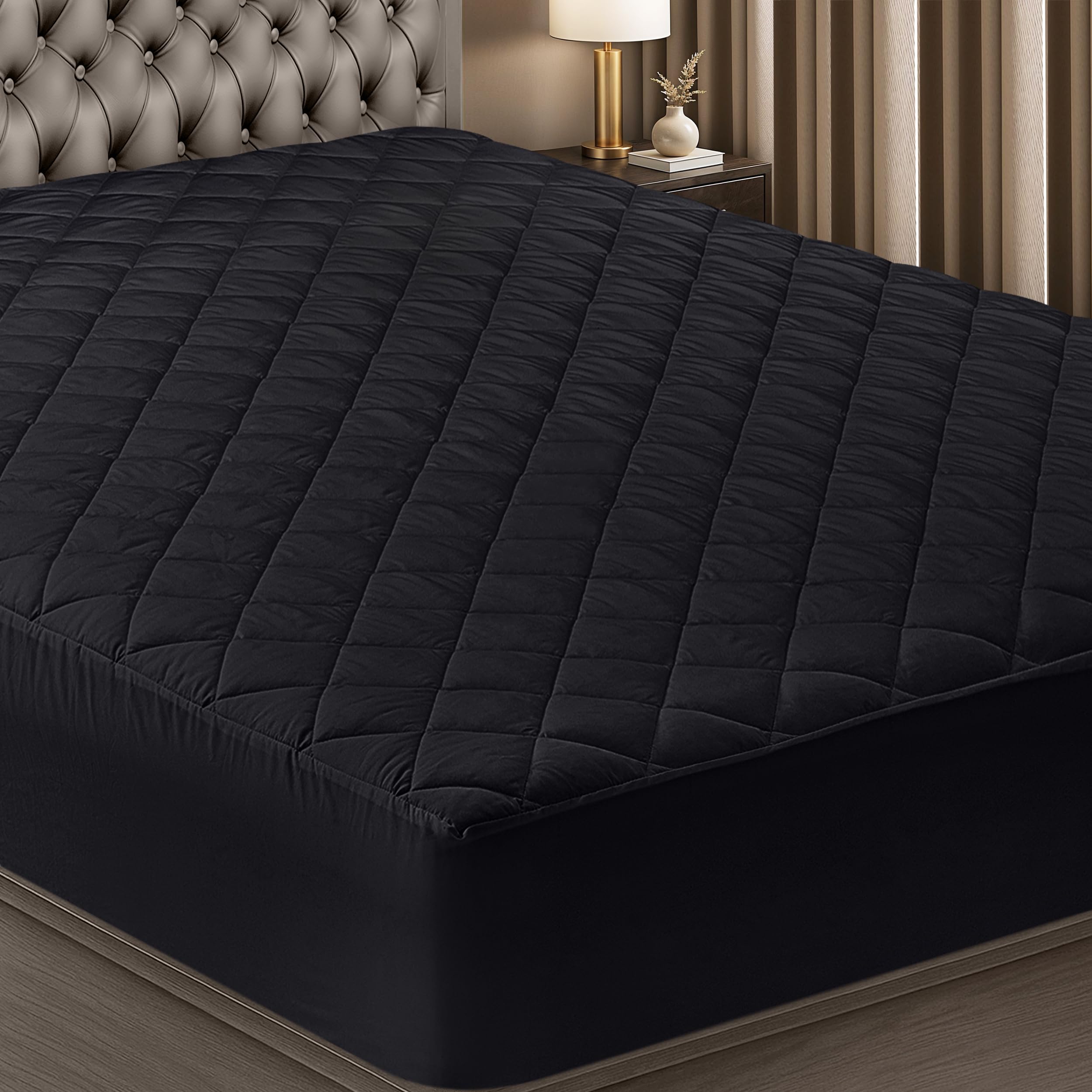 Utopia Bedding Quilted Fitted Mattress Pad, Twin Size, Elastic Fitted Mattress Topper Protector and Cover Stretches up to 16 Inches Deep, Machine Washable (Black)