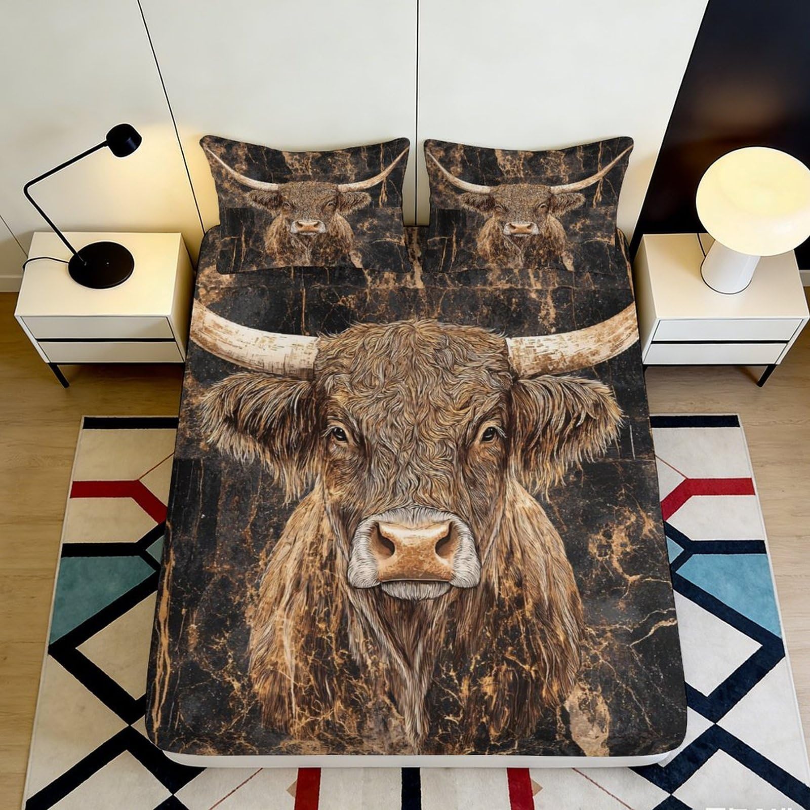 Dhbaneiok Style-5 3D Printed Highland Cow Fitted Sheet Microfiber Soft Animal Art Mattress Cover For Bedroom Dorm Decor 90X200x25cm