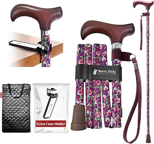 Combo Merry Sticks - Bastones de caminar plegables ligeros para mujeres y hombres, bastón ajustable y plegable para personas mayores, incluye una
