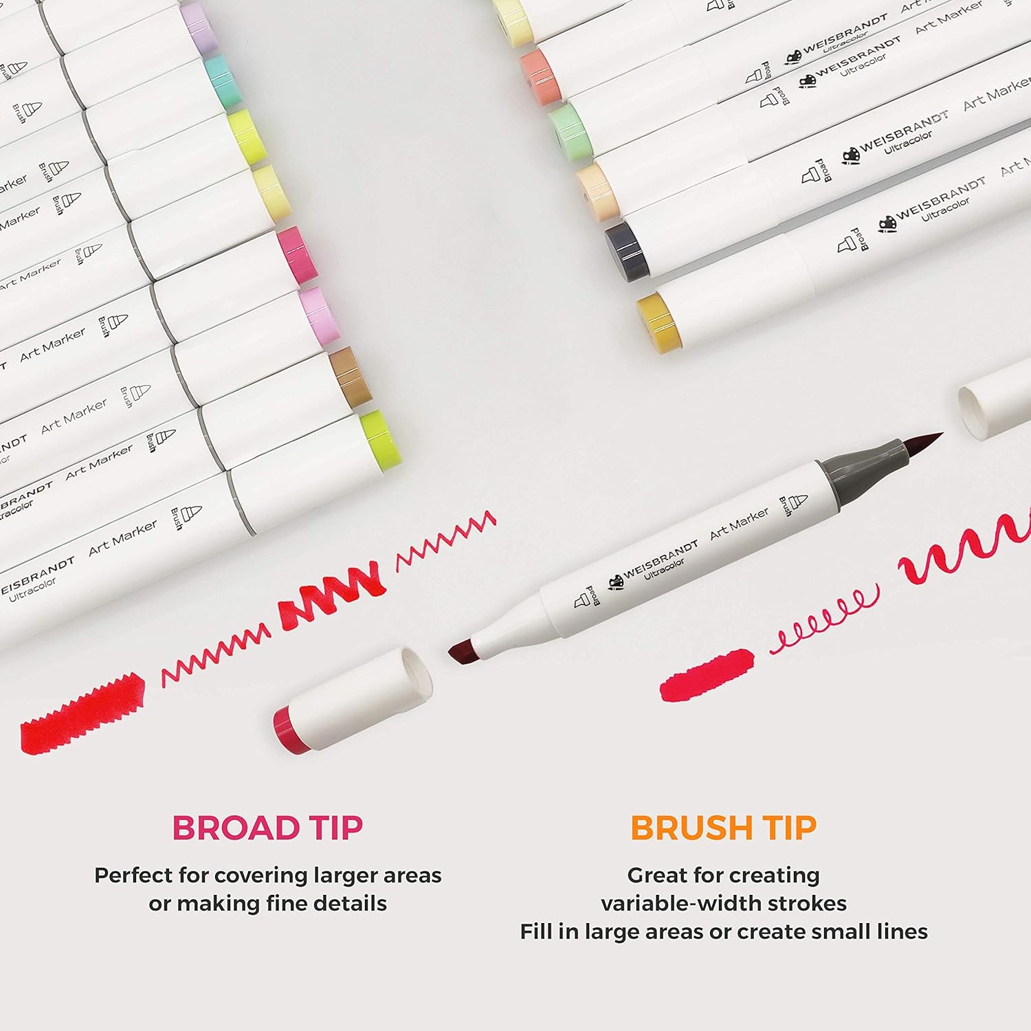 WEISBRANDT Alcohol Brush Markers, 50 Colors Dual Tip (Brush & Chisel) Sketch Markers, Artist Drawing Marker Pens, Artist Art Markers with Case for Coloring and Illustration : Arts, Crafts & Sewing