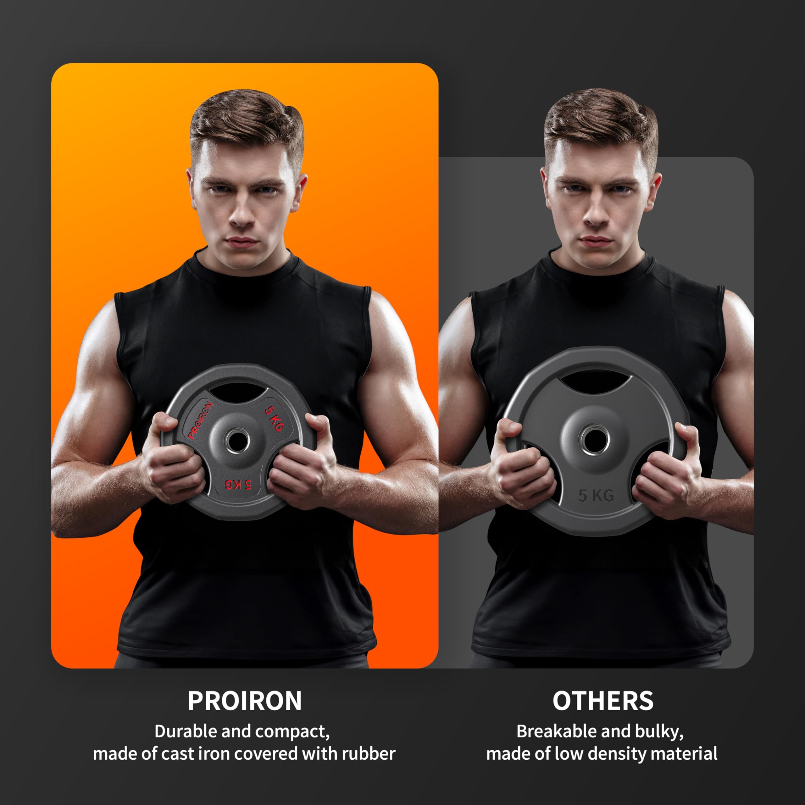 PROIRON Discos Pesas, Orificio Ø30mm - Discos de Pesas de Hierro Fundido Placas de Pesas Recubierta de Goma para Barra o Mancuernas Fitness en Gimnasio Casa, 1.25/2.5/5/10KG
