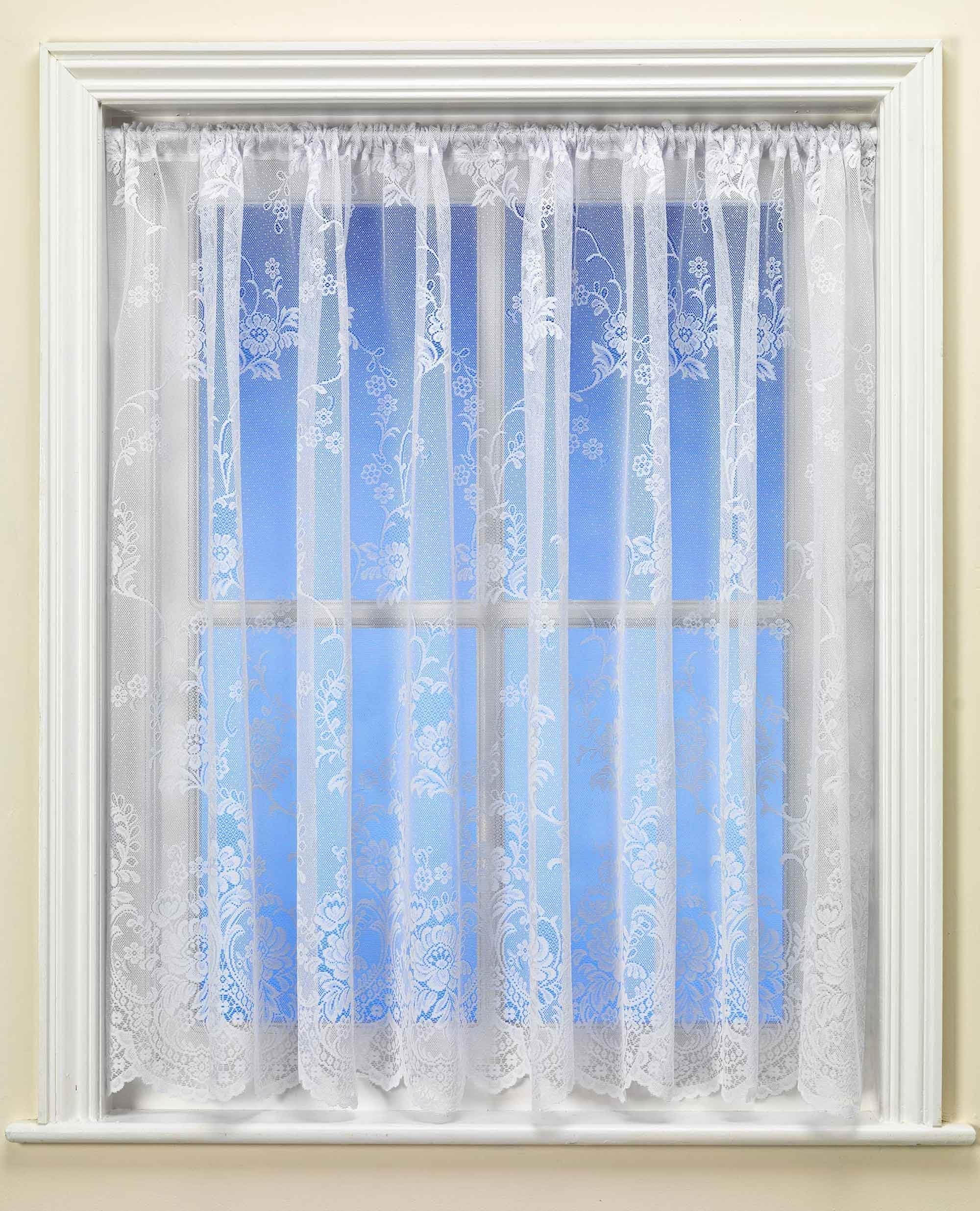Clumber White Voile Net Curtain with Trailing Floral Design - One Metre Width (Drop 102cm (40”)) - Sheer Semi Transparent Slot Top Privacy Drapes