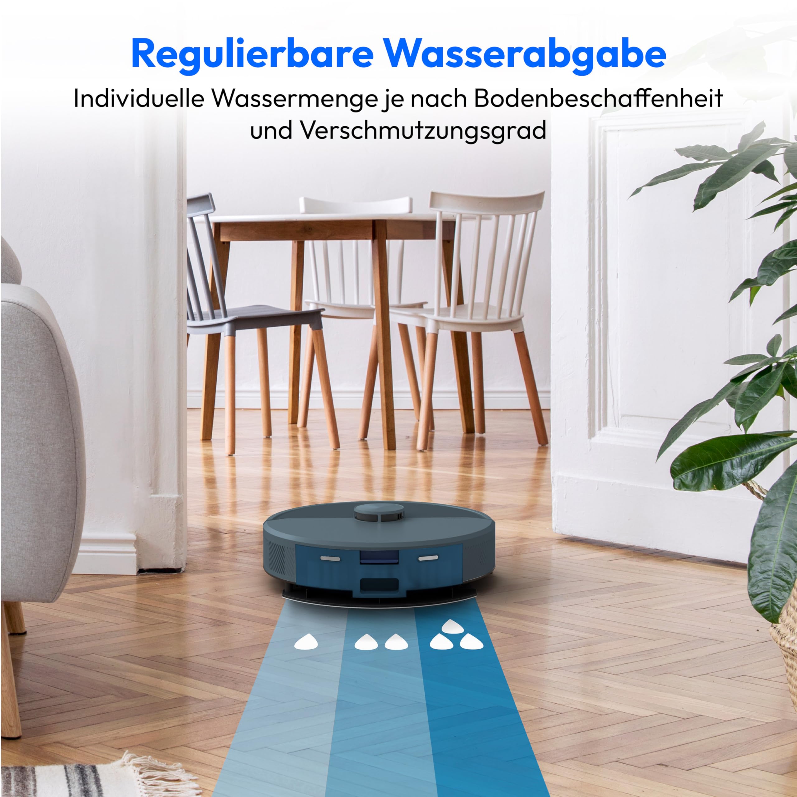 MEDION Saugroboter mit Absaugstation und Wischfunktion X23 SW+ (Lasernavigation, Starke 5000Pa Saugkraft, 2in1 Roboterstaubsauger, präzise Kartenerstellung, Go & No Go Bereiche, mehrere Etagen) blau
