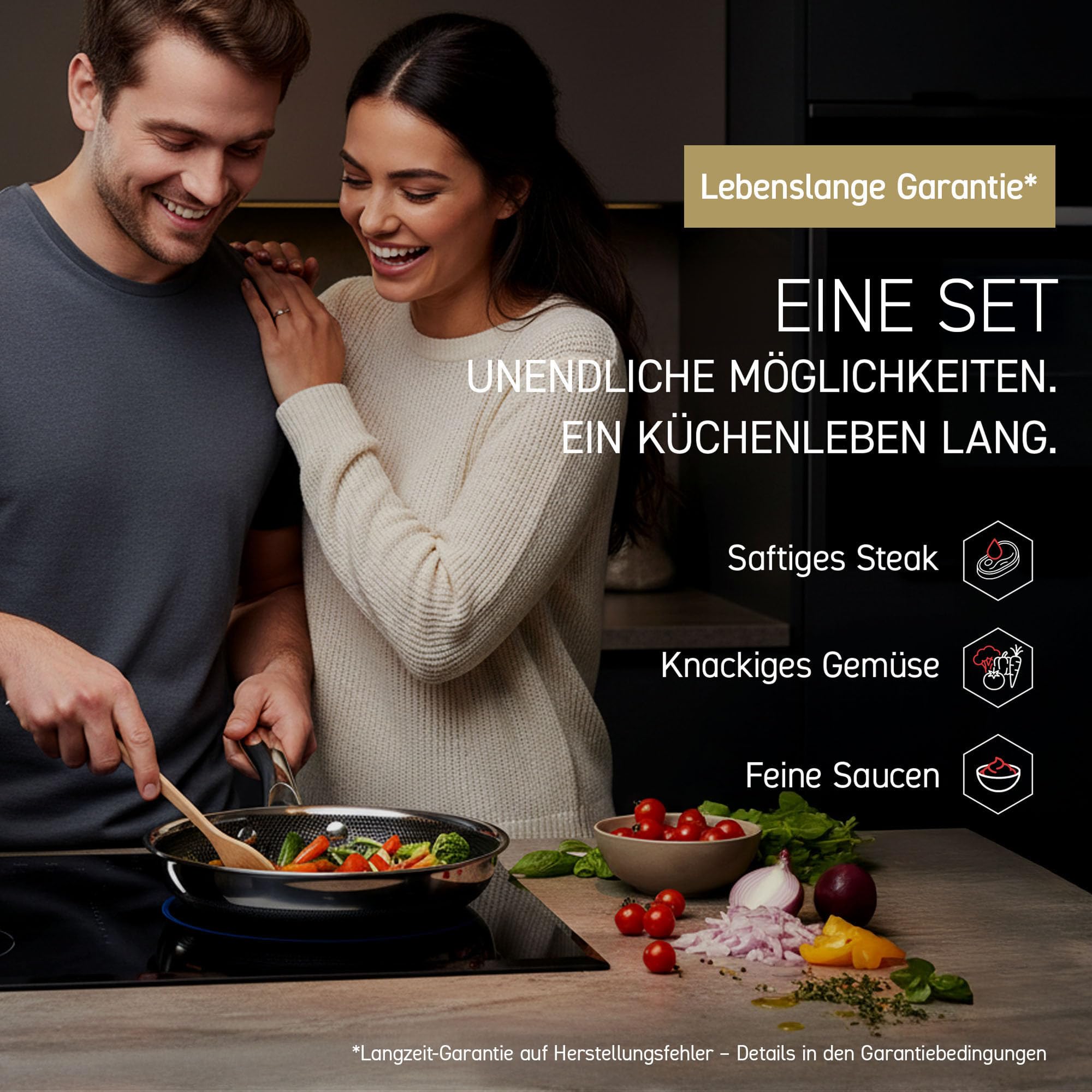 HexClad Hybrid Pfannenset 7-teilig mit Deckeln & Wok – Edelstahlpfannen mit Wabenstruktur – Antihaftbeschichtete Bratpfannen für alle Herdarten, auch Induktion – Backofen- und spülmaschinenfest