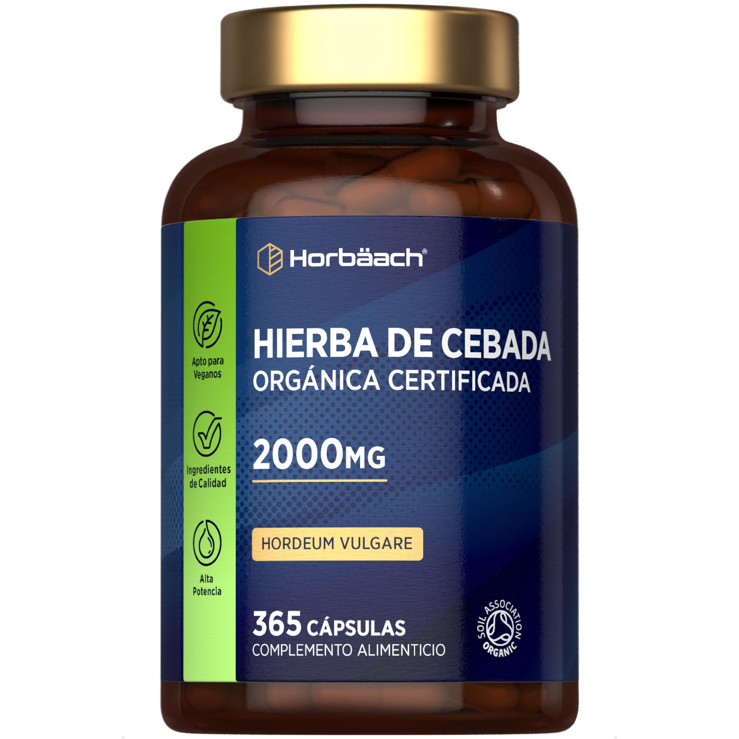 Cebada Cápsulas Bio 2000mg | Cebada en Polvo Encapsulada | 365 Cápsulas Veganas Orgánicas | con Certificado Orgánico | Organic Barley Grass | Horbaach