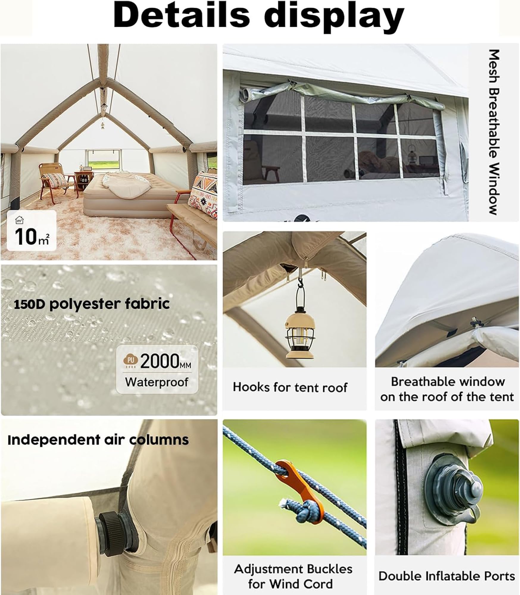 8 Personas Tienda De Campaña Hinchable, Tienda De Campaña Inflable Grande Carpa Familiar De La Casa De Aire, Tenda Campismo Montaje Rapido para Exteriores con Apertura De Chimenea Y Claraboya