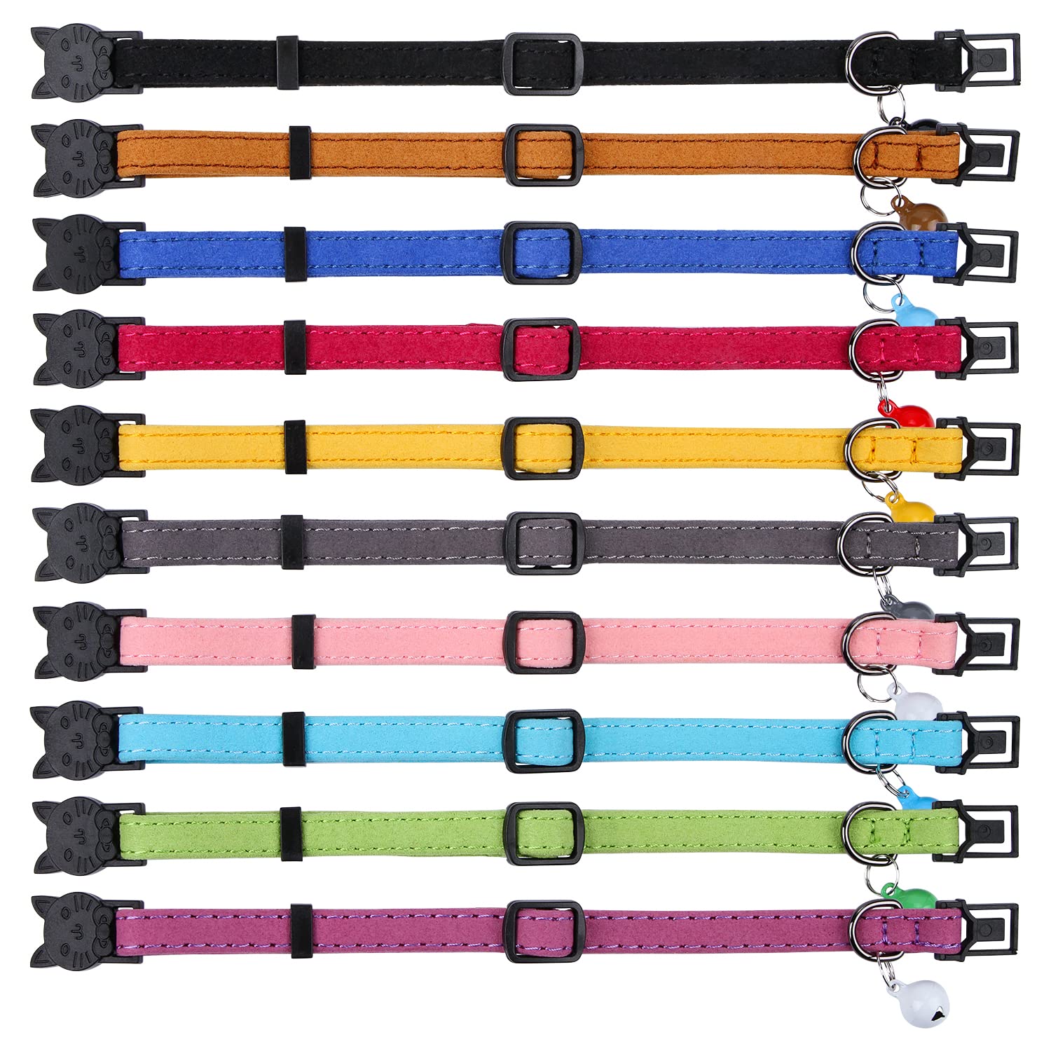 Faleela Soft Microfiber Leather Cat Collar,Breakaway Collar with Bell, Adjustable for Cats and Puppy Girl Boy