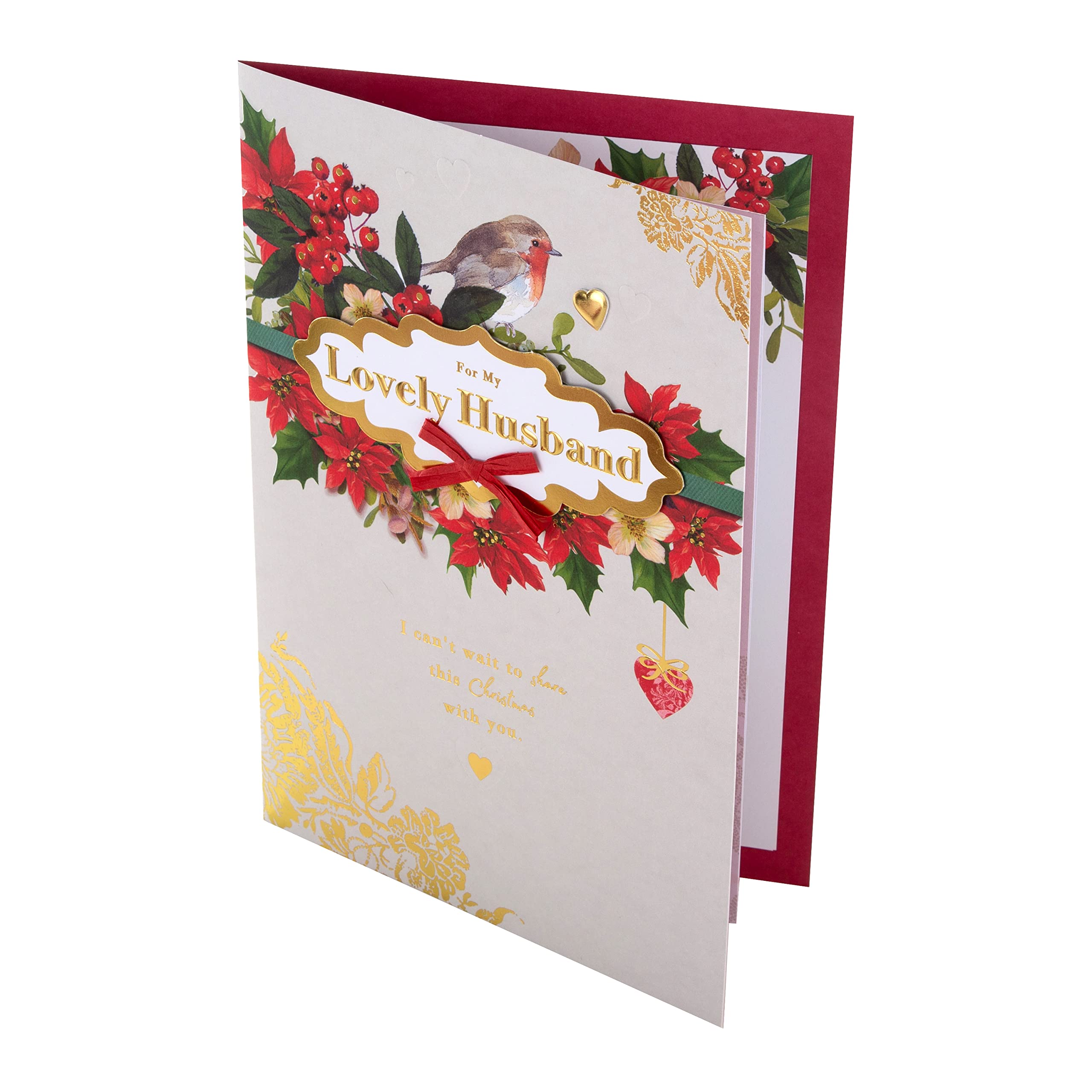 Hallmark Boxed Christmas Card for Husband - Traditional Robin and Foliage Design, 25575219, Multicoloured - Image 3