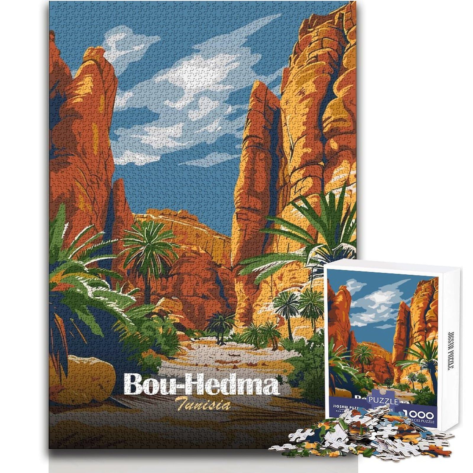 1000 Piece Jigsaw Puzzle for Adults Bou-Hedma Tunisia Travel Poster But Fun And Humorous Educational Game Gifts for Women Men (size 50x75cm)