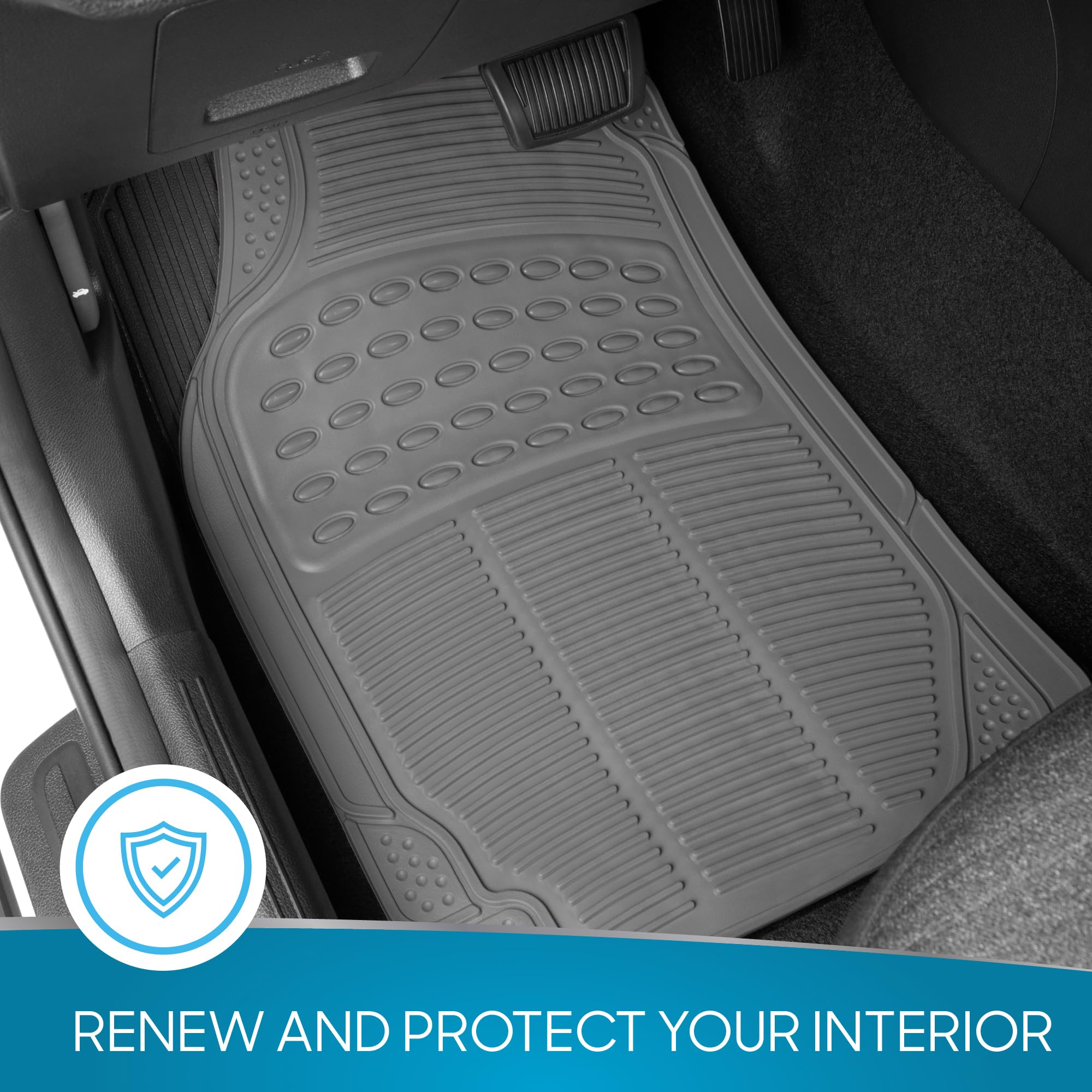 BDK 3-Piece Gray Rubber Floor Mats Front Rear Heavy Duty Universal Fit Liners for Cars SUVs Trucks Vans — view 3