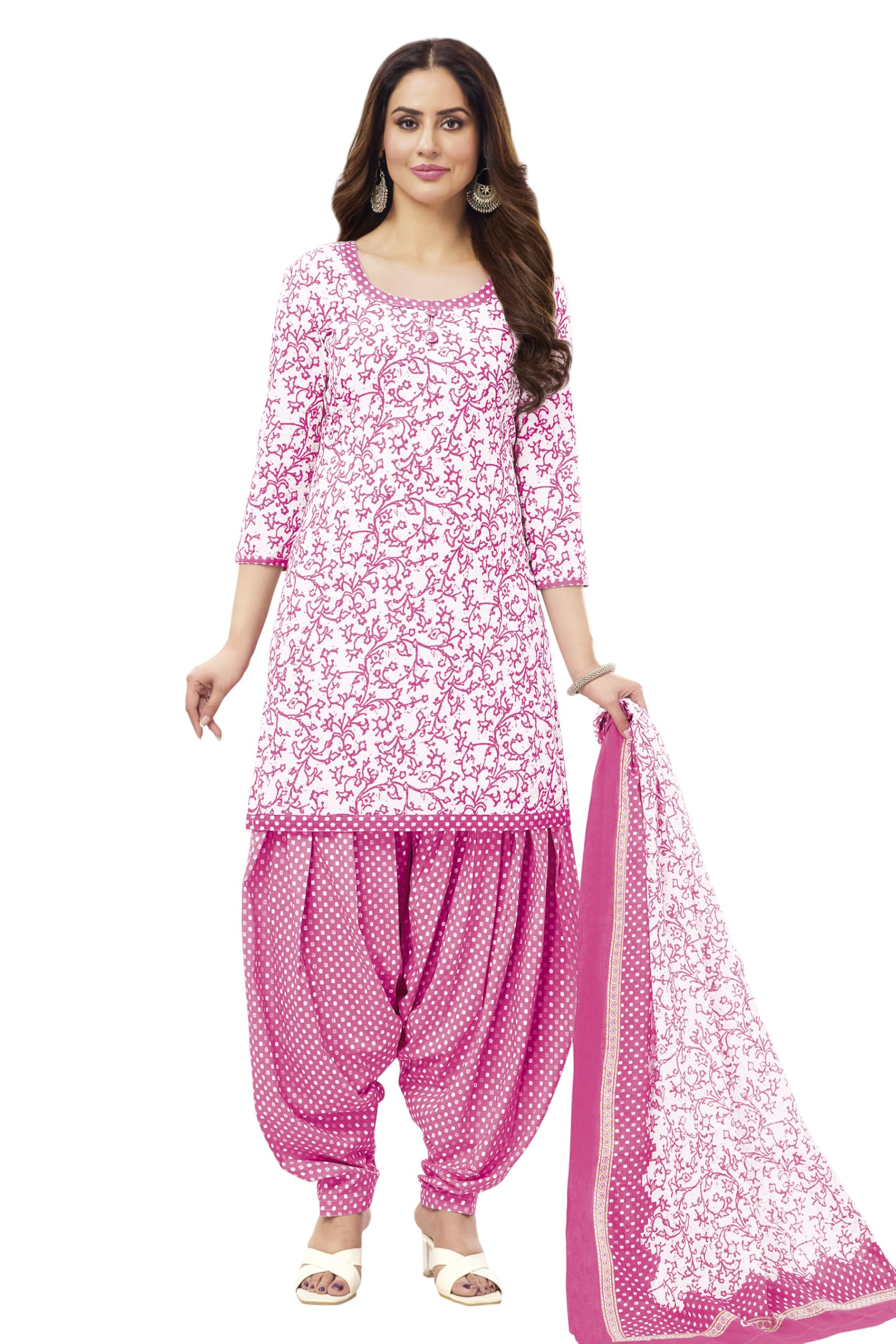 miraan Unstitched Printed Cotton Salwar Suit Dress Material For Women (SANRAN2163, Pink, Free Size)-picture-23