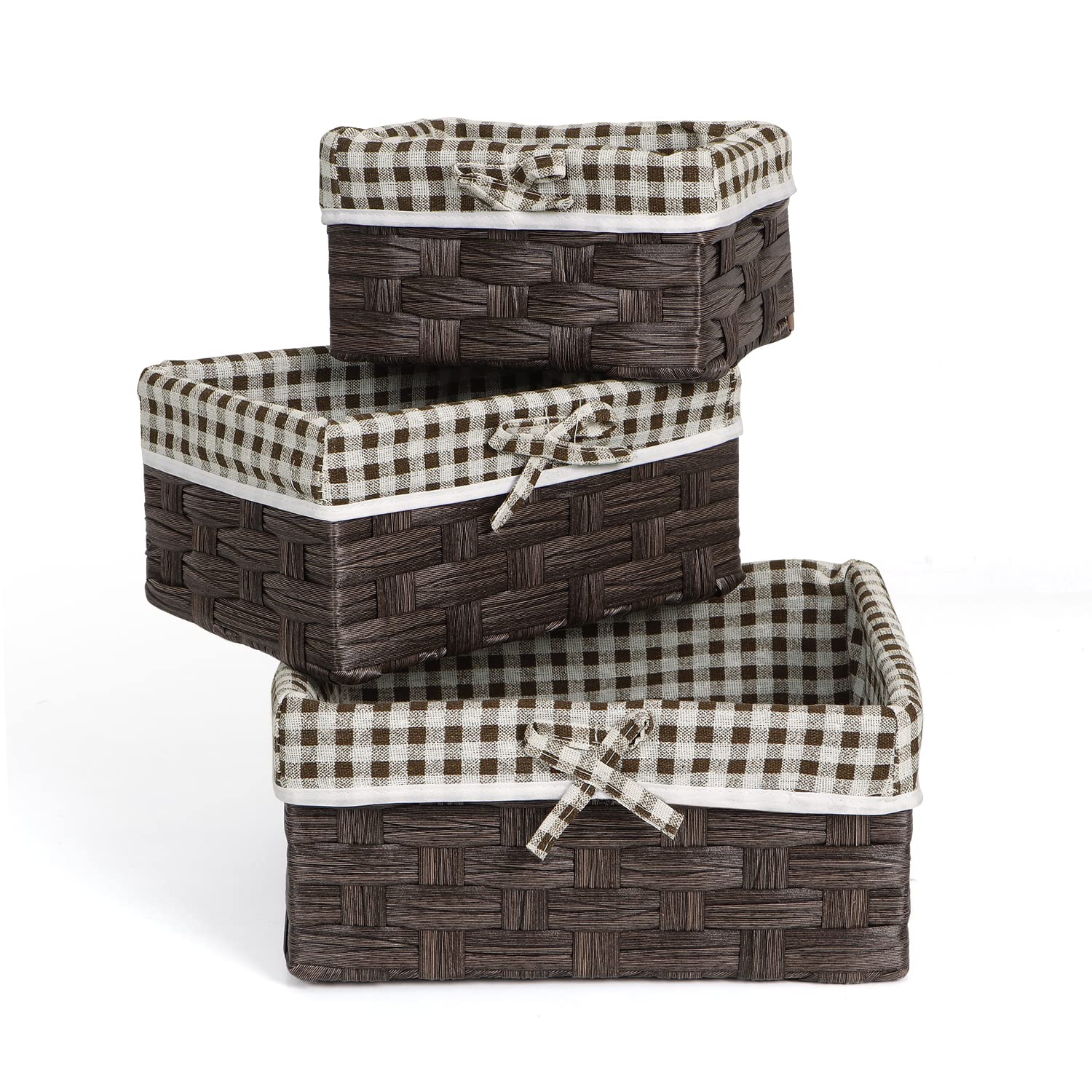 HOKIPO Handwoven Imitation Rattan Wicker Basket for Home, Office, Wardrobe, Pack of 3, Light Brown (NEW-AR-3903-LBR) — Amazon image 7