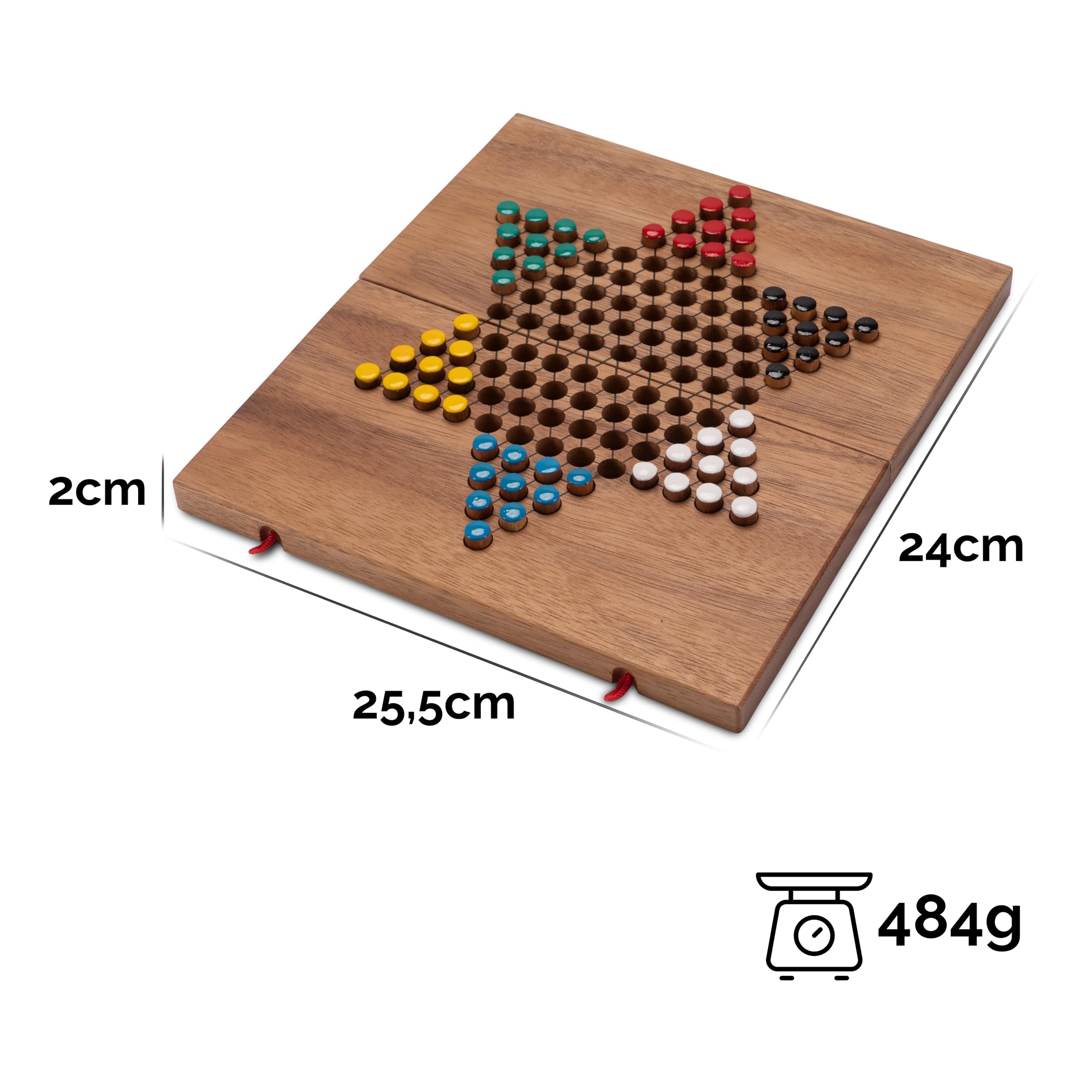 LOGOPLAY Halma Gioco Da Viaggio In Legno, Versione Classica Per 2 Giocatori. Mini Scatola Di Legno, Colori Verde E Giallo, Gioco Di Strategia Sostenibile.