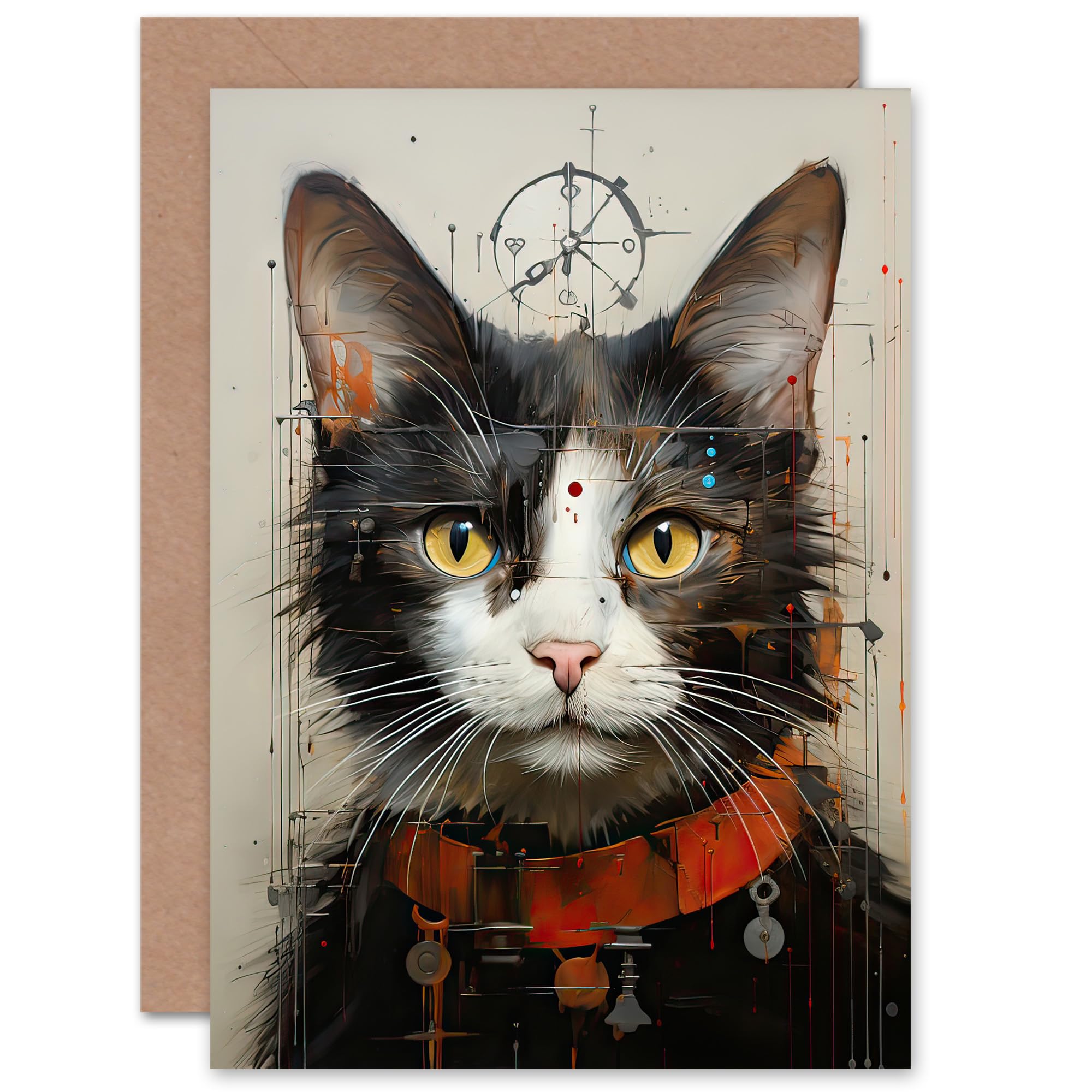 Artery8 Greeting Card - Abstract Cat Painting - Grey