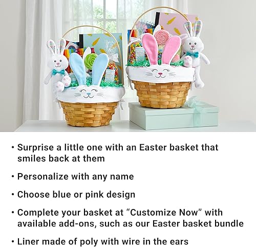 Miniatura 10 de Let's Make Memories Cesta de Pascua personalizada, peluche de conejo, orejas de guinga azules, cesta de Pascua para niños