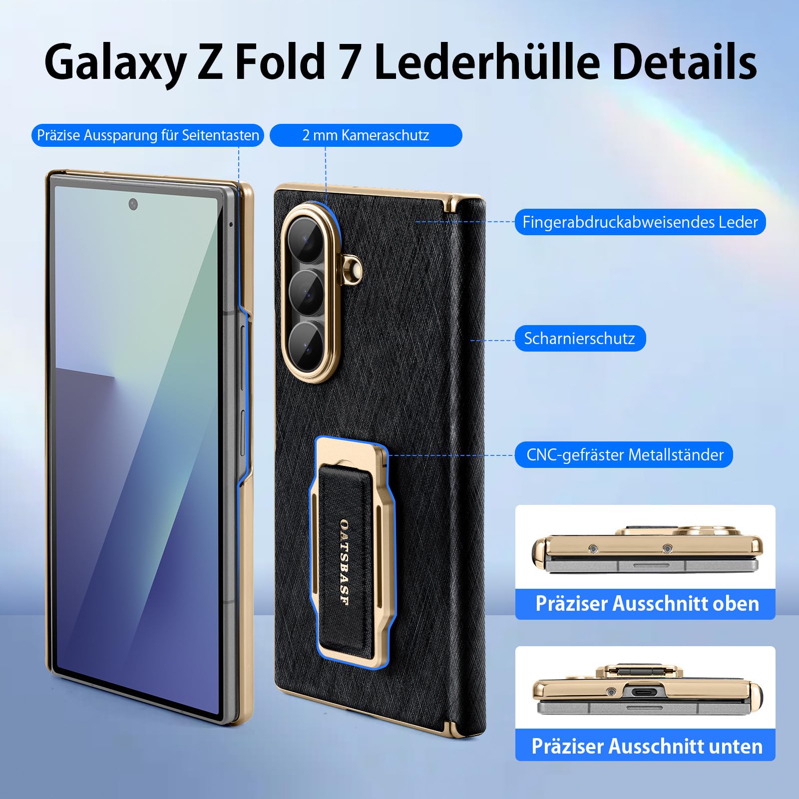 Custodia in pelle per Samsung Galaxy Z Fold 7, con supporto per dita, girevole a 360 gradi, protezione militare, resistente agli urti, antigraffio, per Z Fold7, colore: nero