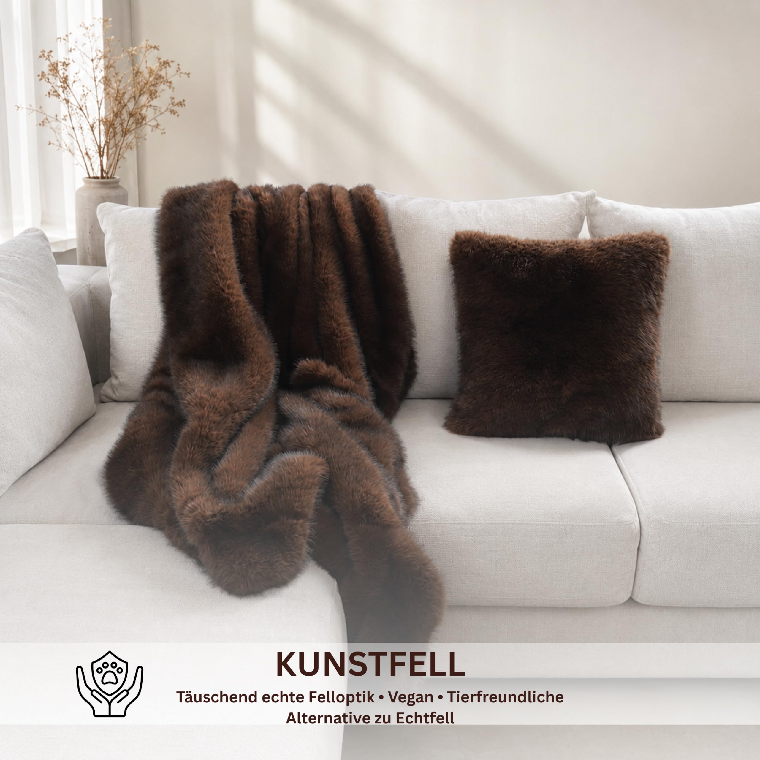 Felldecke, Kuscheldecke Flauschige Pelzdecke, Wendedecke Felloptik, XXL Überwurf für Sofa & Bett, hochwertig rustikale Tagesdecke (Braun/Schwarz, 175x200 cm)