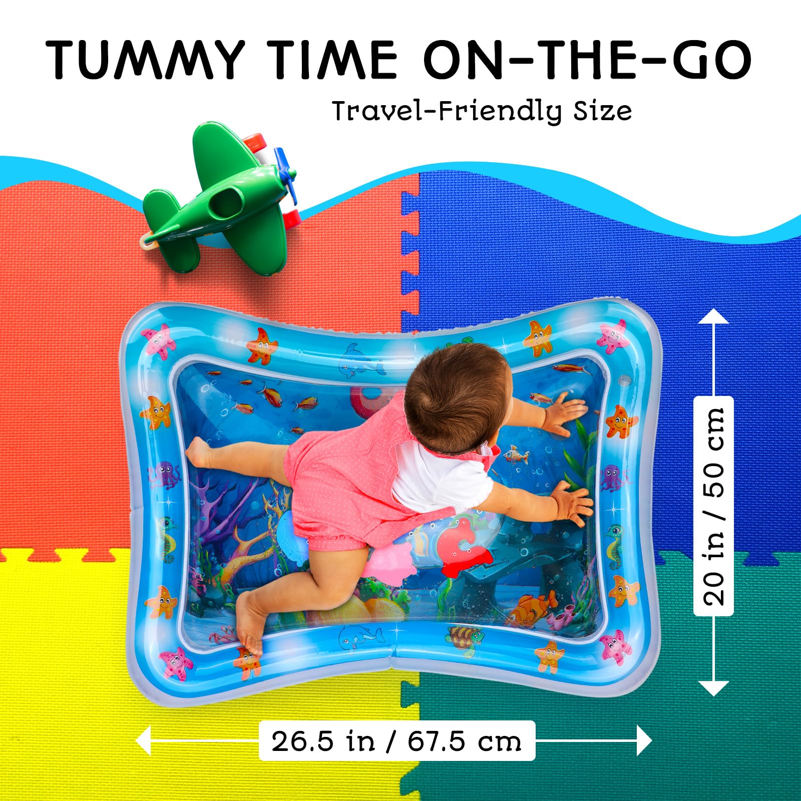 Tapis Eau Bebe Eveil - Tapis d'Éveil et de Jeux - Tapis Sensoriel Bébé Gonflable - Jeu Bébé - Tapis d’Eau Sensoriel Bébé - Jouet d’Eau Bébé 100% Sans BPA & Non Toxique - PAC3 - Bleu - Avec Maman