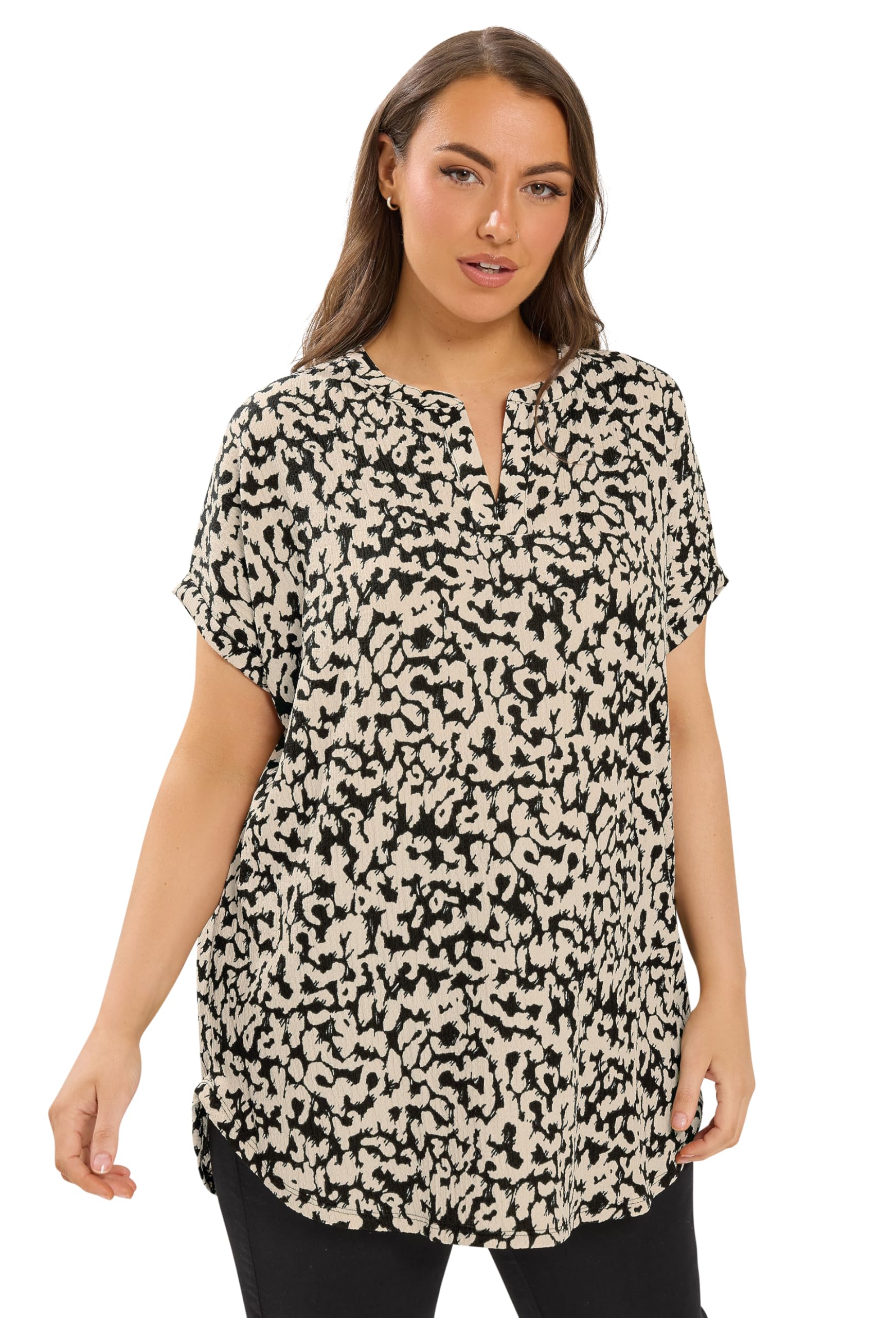 Yours Women's Abstract Print Notch Neck Jersey Top - Size 22-24