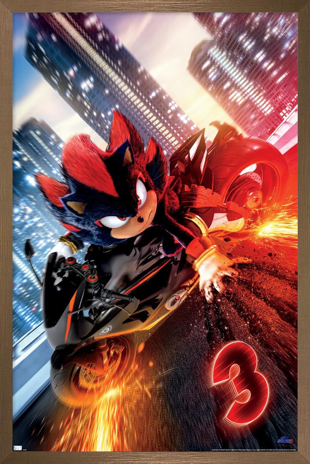 Trends International Sonic The Hedgehog 3 - Shadow Motorcycle One Sheet Wall Poster, 34L x 22.4W, Bronze Framed Version
