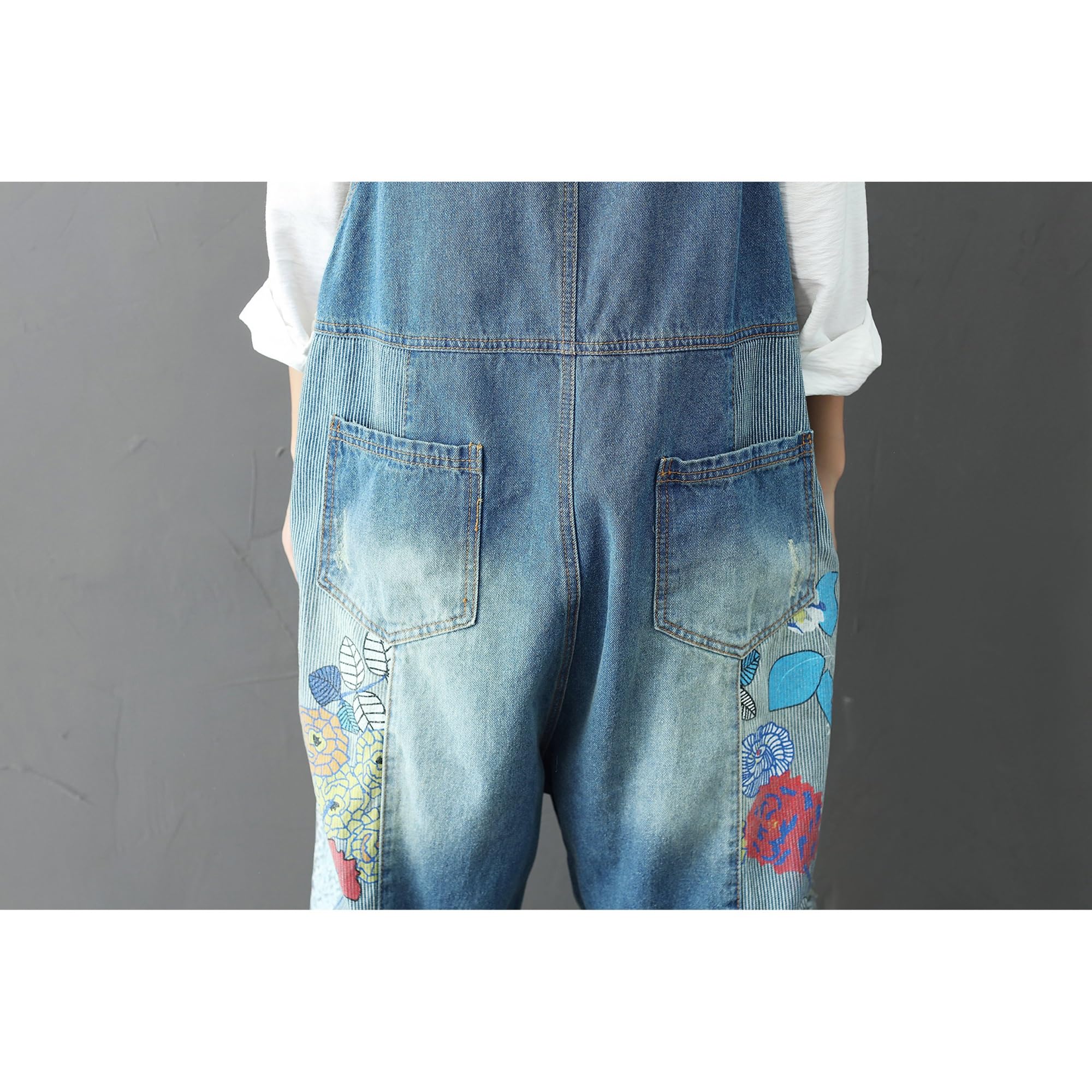 Peto informal de mujer con estampados, corte holgado, pierna recta, tirante ajustable, traje con tirantes, peto vaquero