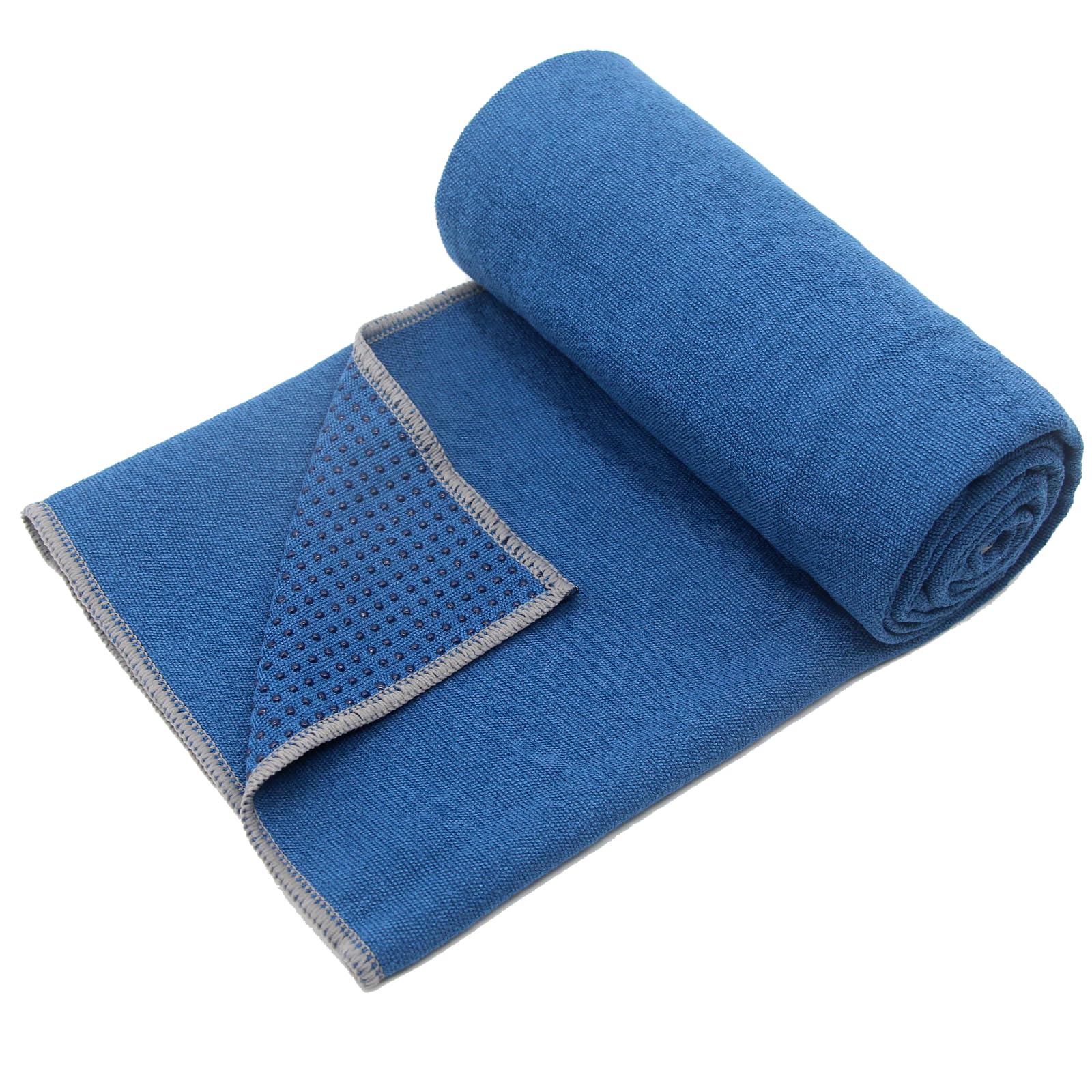 Eunzel Yoga Towel,Hot Yoga Mat Towel with Grip Dots Sweat Absorbent Non-Slip for Hot Yoga, Pilates and Workout 24" x72", Steel Blue
