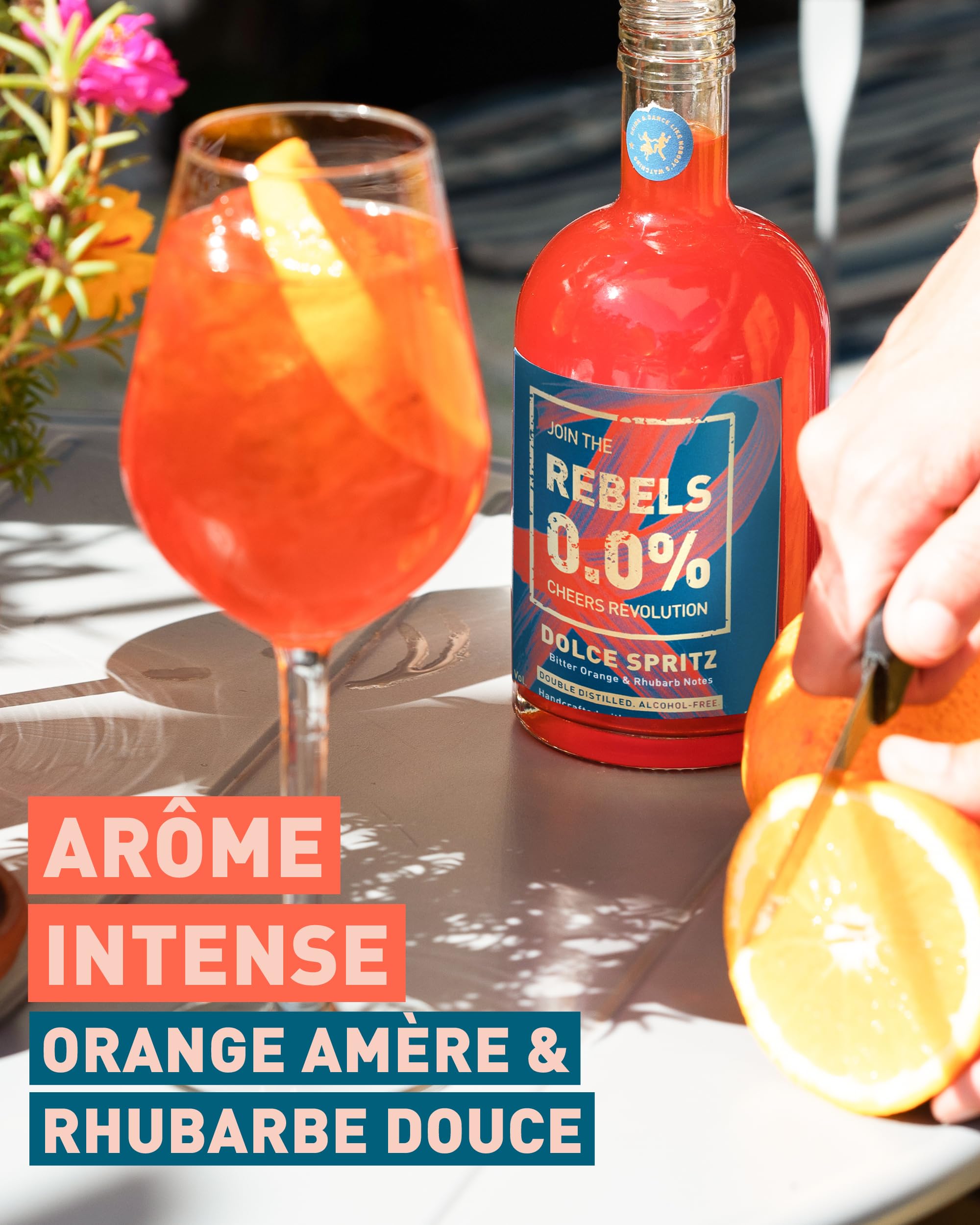 REBELS 0.0% Dolce Spritz Sans Alcool | Distillé deux fois pour un arôme intense | Goût primé | Végan | Botaniques naturels | À mixer pour un cocktail sans alcool | Boisson sans alcool 500ml
