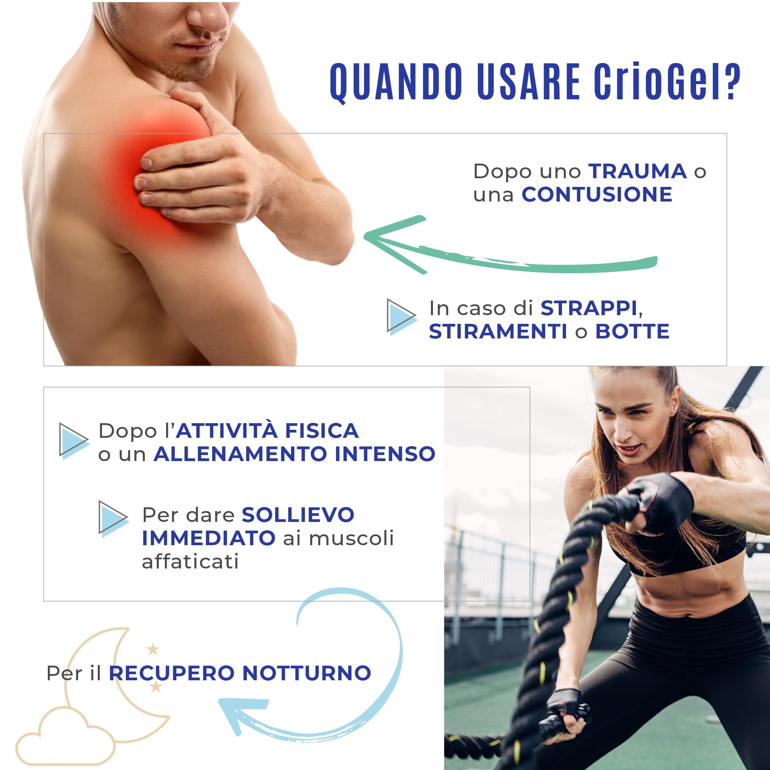 CrioGel - Nuova Formula Potenziata - Gel al mentolo effetto freddo per l'affaticamento muscolare e articolare, strappi, edemi, contusioni, botte e gonfiore - Azione rinfrescante e lenitiva