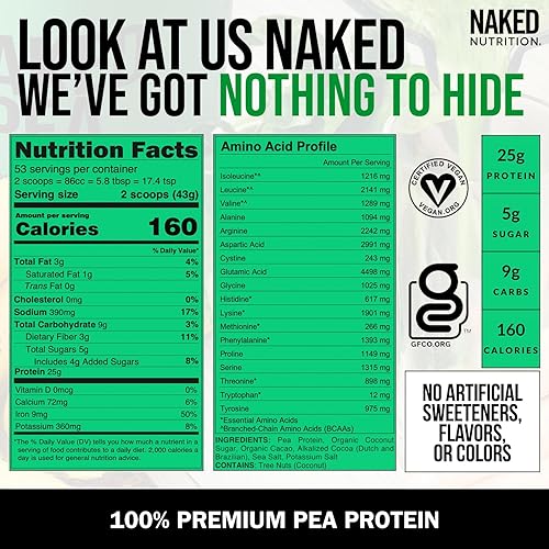 Miniatura 4 de NAKED Pea - Proteína de chocolate doble de granjas estadounidenses y canadienses, cacao orgánico, azúcar de coco orgánico, sin OMG, sin soja y sin