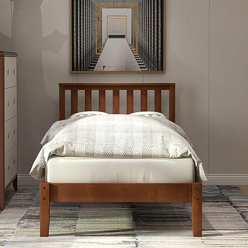 Miniatura 10 de SOFTSEA Base de cama de plataforma Queen con cabecera vertical y estribo marco de cama gris campo con soporte de listones de madera no necesita