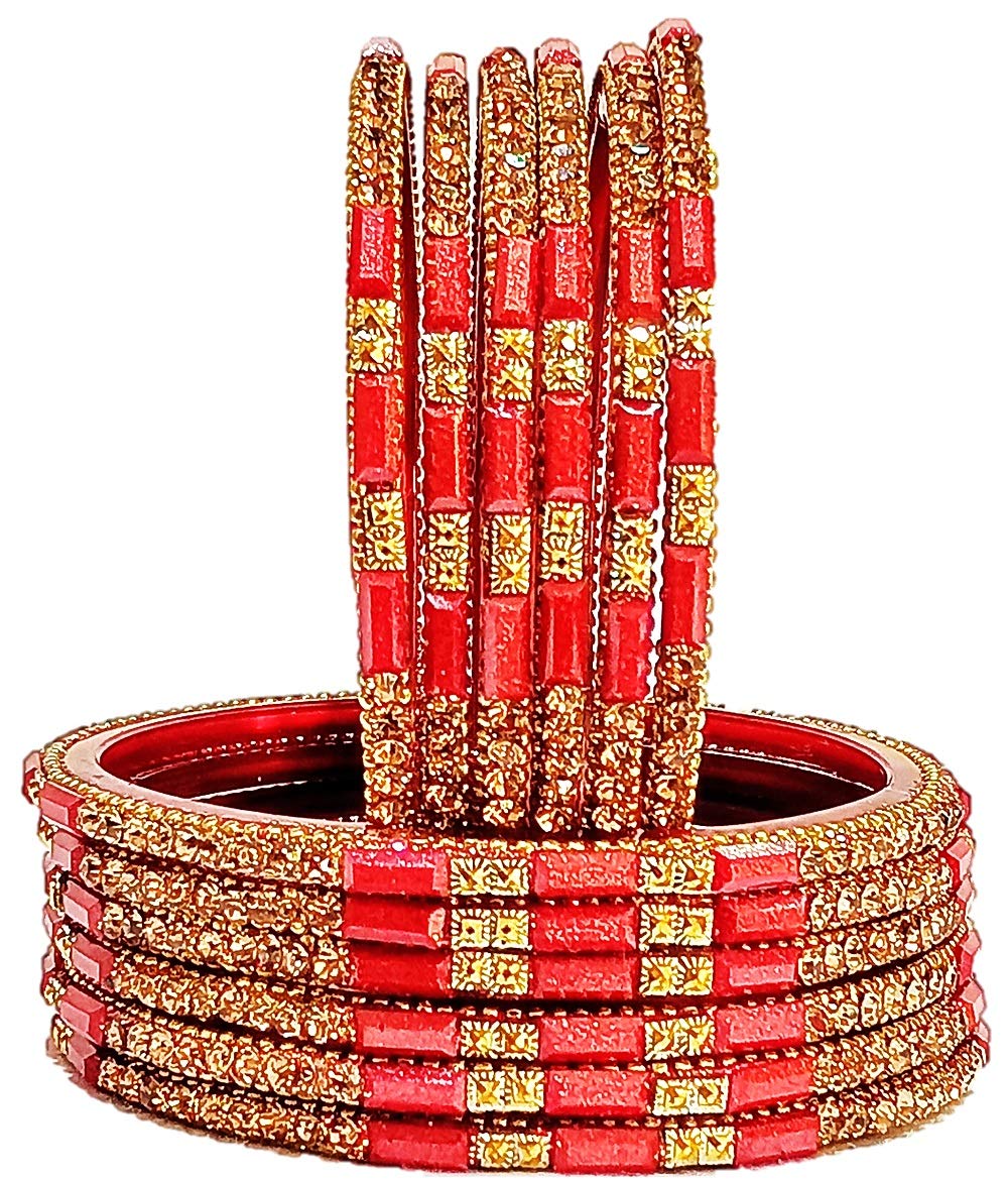 Oneness Red Nag Zircon Work Golden Stones Studded Glass Bangles Set Chudiyan Set For Women & Girls - (Set Of 12 Bangles)_Red_2.8 (B08L8DTXLB) Amazon Price History, Amazon Price Tracker
