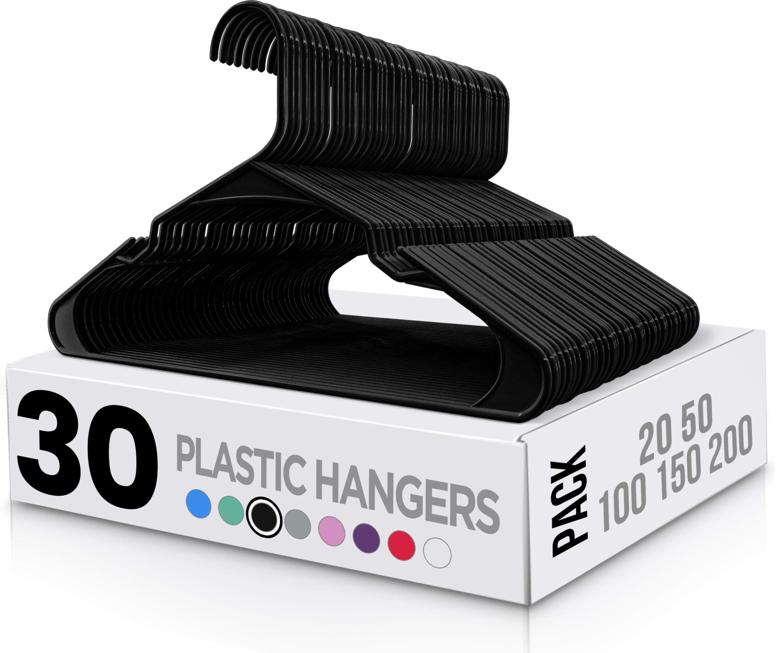 Utopia Home Premium Plastic Clothes Hangers - 30 Pack Durable Slimline Hangers with Trouser Bar & Shoulder Grooves, Space Saving Non-Slip Design for Coats, Jackets, Shirts & Suits - Black
