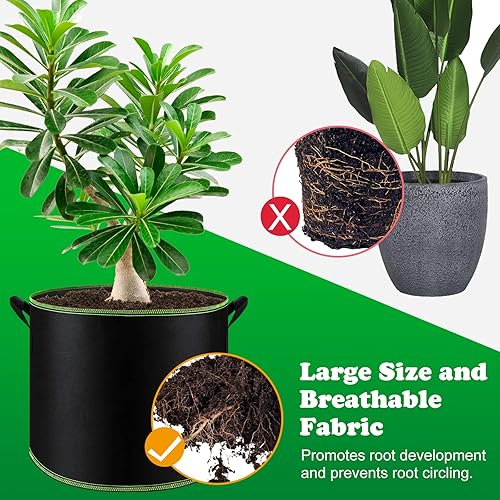 Miniatura 2 de FEPITO Paquete de 5 bolsas de cultivo de 10 galones, macetas de tela de aireación resistentes, bolsas de cultivo de plantas con asas, macetas de