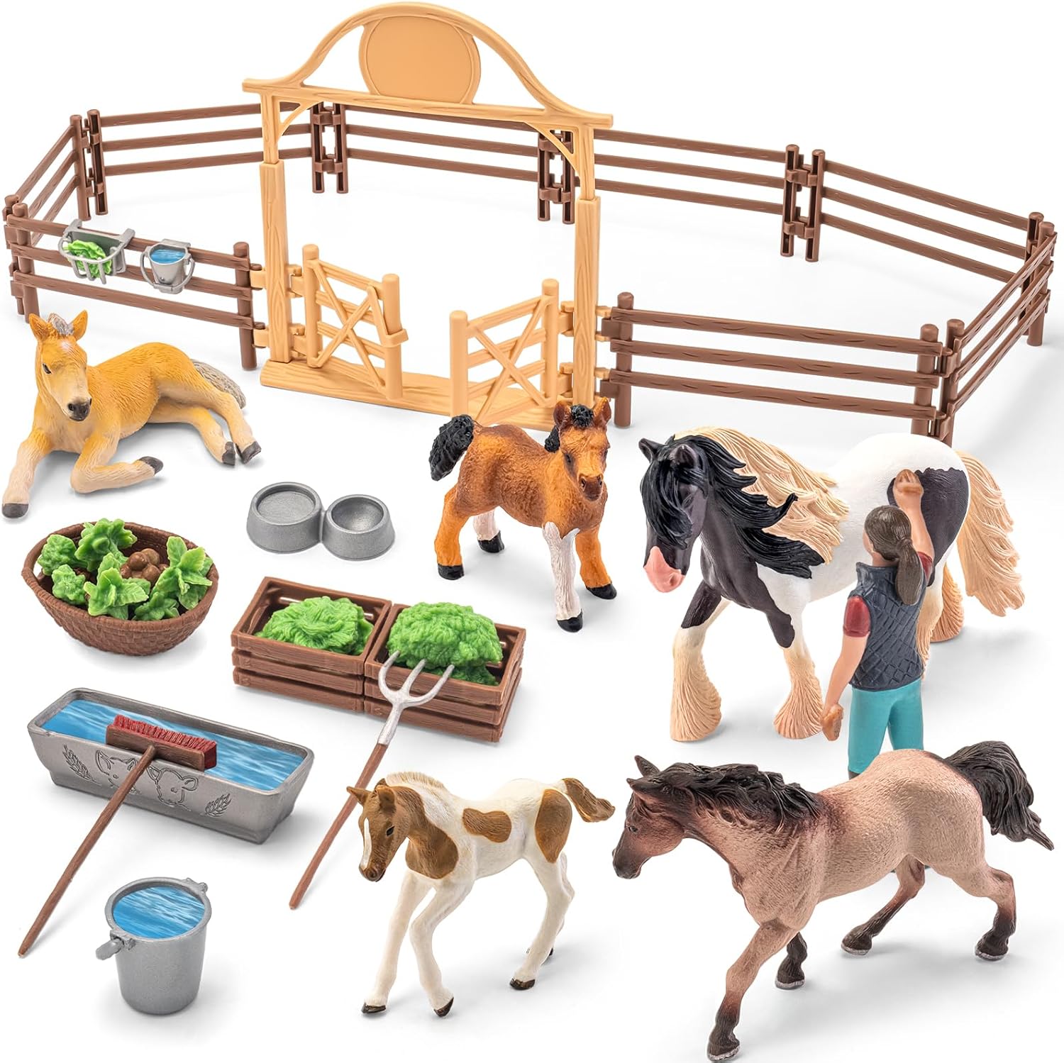 35 PCS Horses Toys Set for Girls and Boys Ages 6-12, Solid Realistic Horse Stable Club Playset Toy for Kids 3 4 5 6 7 8+, Gift Ideas and Birthday Presents with Farm Animals Toys for Kids