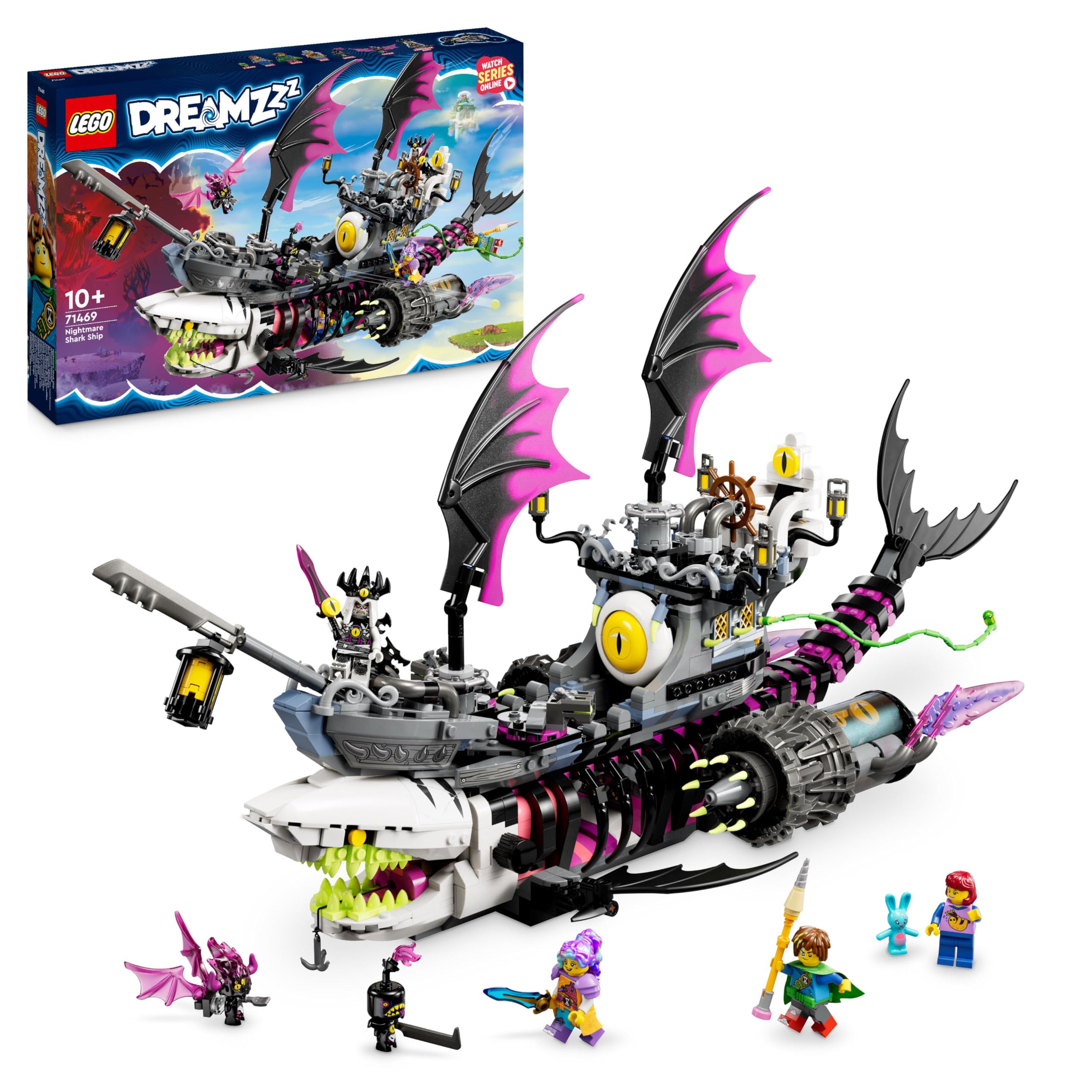 LEGO DREAMZzz 2 in 1 Nave-Squalo Nightmare, Nave Pirata Giocattolo da Costruire in 2 Modi, Giochi per Bambini e Bambine, Barca dei Sogni con Minifigure di Mateo, Izzie, Nova e del Re dell'Incubo 71469
