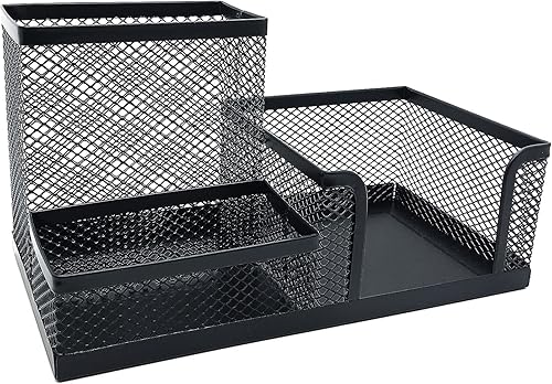 Organizador de escritorio de malla, organizador de escritorio de metal, organizador de suministros de oficina con soporte para lápices y cestas de