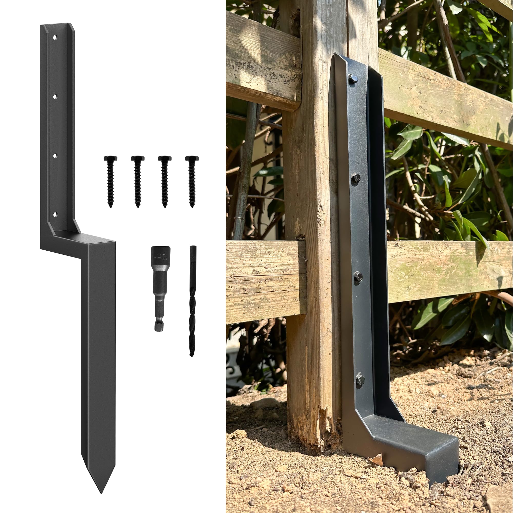 ARKSOLDIER Fence Post Repair Kit - Thickened 11-Gauge Steel Anchor & Stakes to Fix Broken/Leaning 4x4/6x6 Wood Posts (Heavier at 5.47 lbs, 1-Pack)