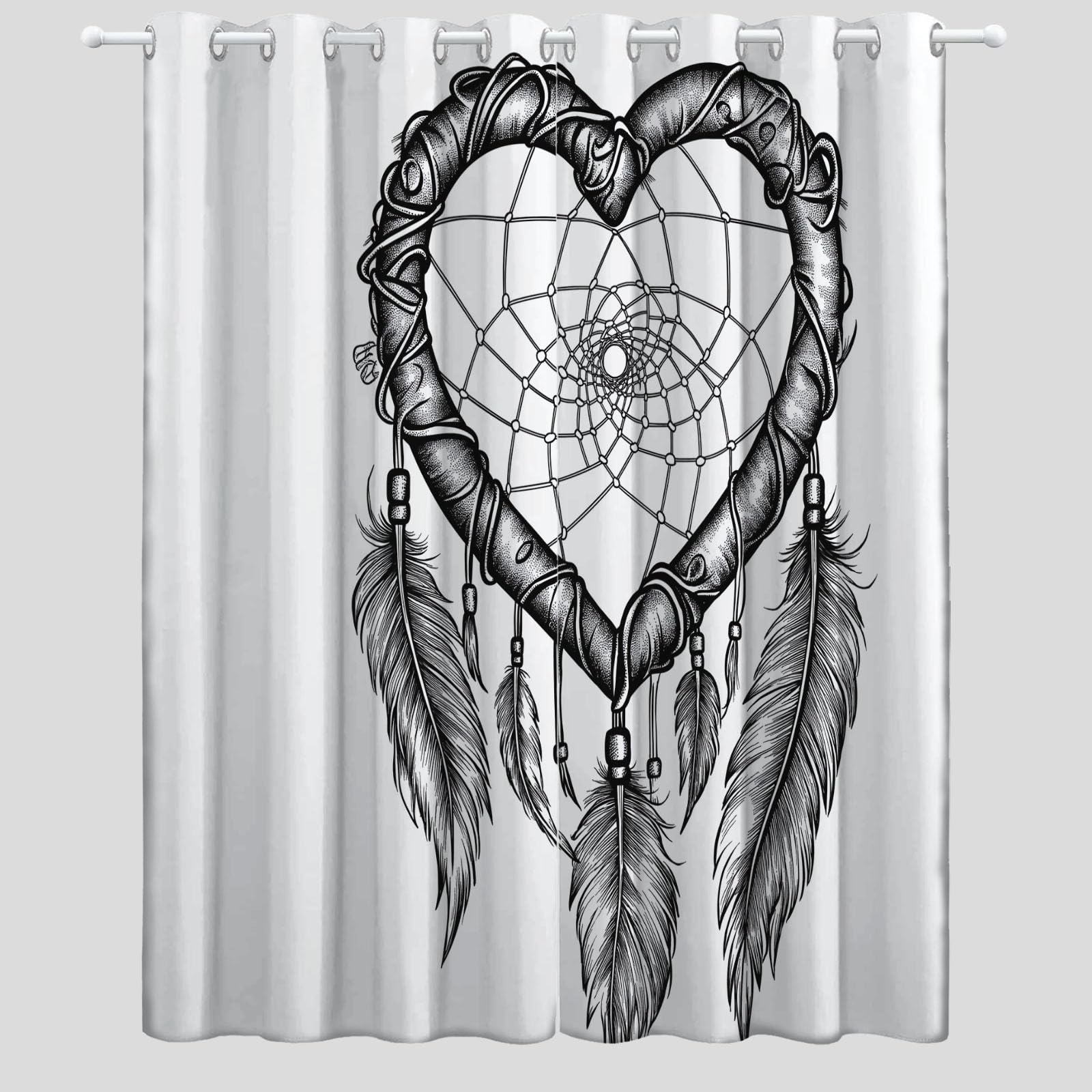 Rideaux Occultants 91.5x214 cm 2 Panneaux Attrape-rêves Coeur Tissu Occultant Chambre Enfant Blanc