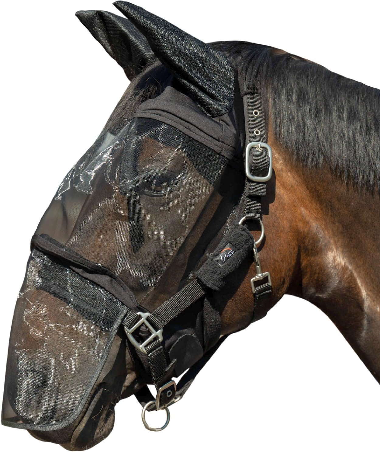 HKM Premium Anti fly mask with nose protection Mud Grey Pony - Image 2