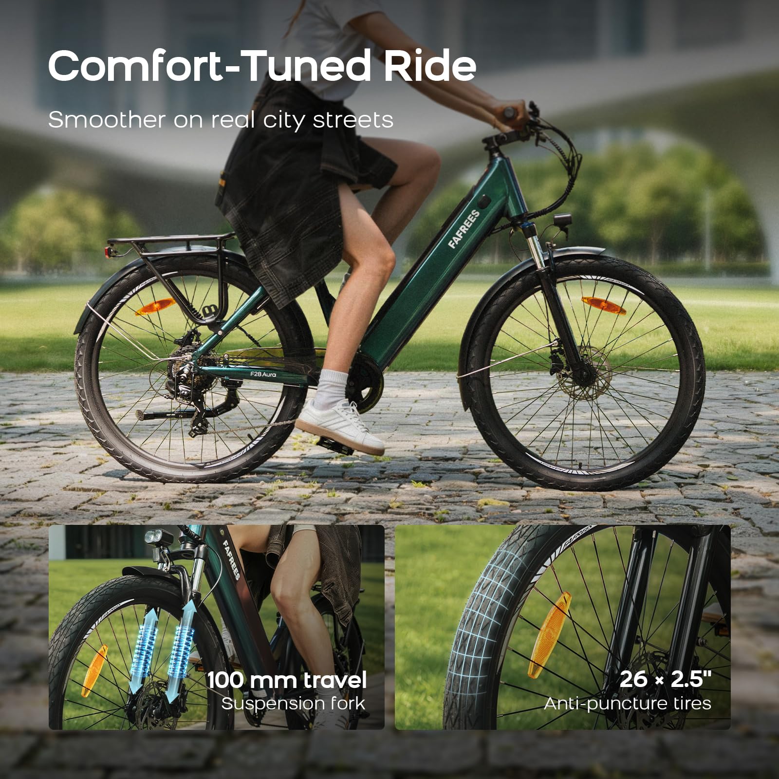 Fafrees F28 Aura E-Bike StVZO. [ Offiziell ] 26 Zoll Elektrofahrrad Stadt 150kg, Tiefer Einstieg Damen Ebike Herren 25km/h, E Mountainbike Pedelec 250W Erwachsenen, elektrisch Fahrrad 20Ah/720Wh Akku Sport &