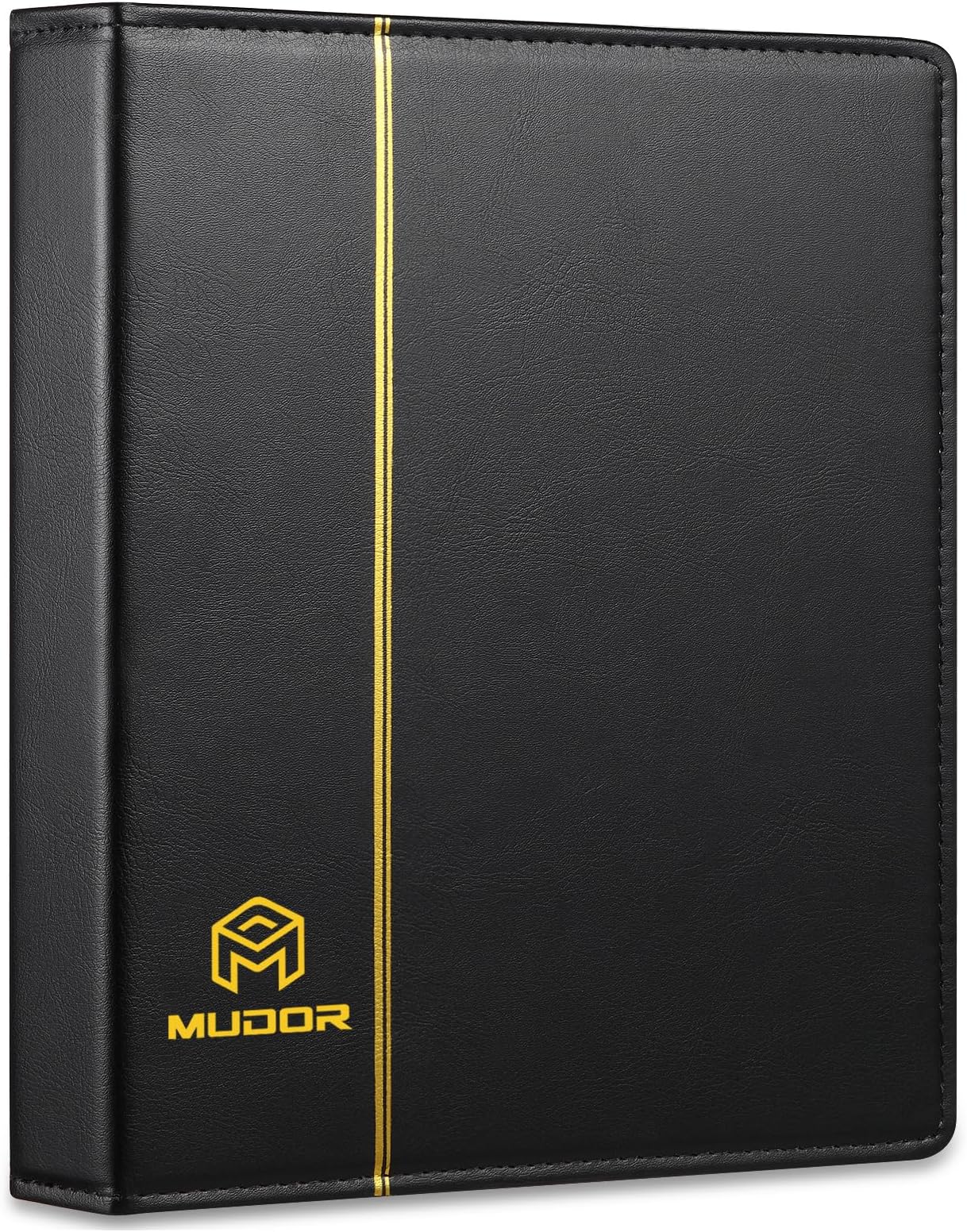 MUDOR Empty Premium PU Classic Binder, 4 Ring Binder Albums Stockbook for Stamps, Documents, Coins, Bank Notes(Black)