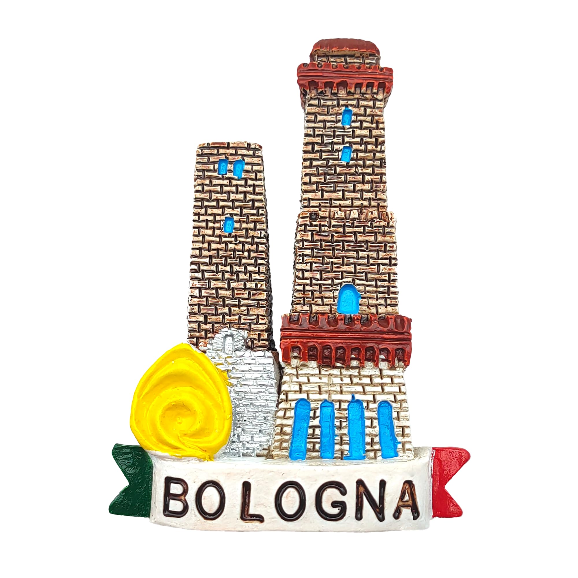 Leddy Living Green / White / Red 3D Decorative Fridge Magnet Bologna Souvenir Artistic Resin Vintage San Luca Torre Degli Asinelli San Petronio Tricolour Magnet Magnetic Whiteboard Home Kitchen Office (1, Towers)