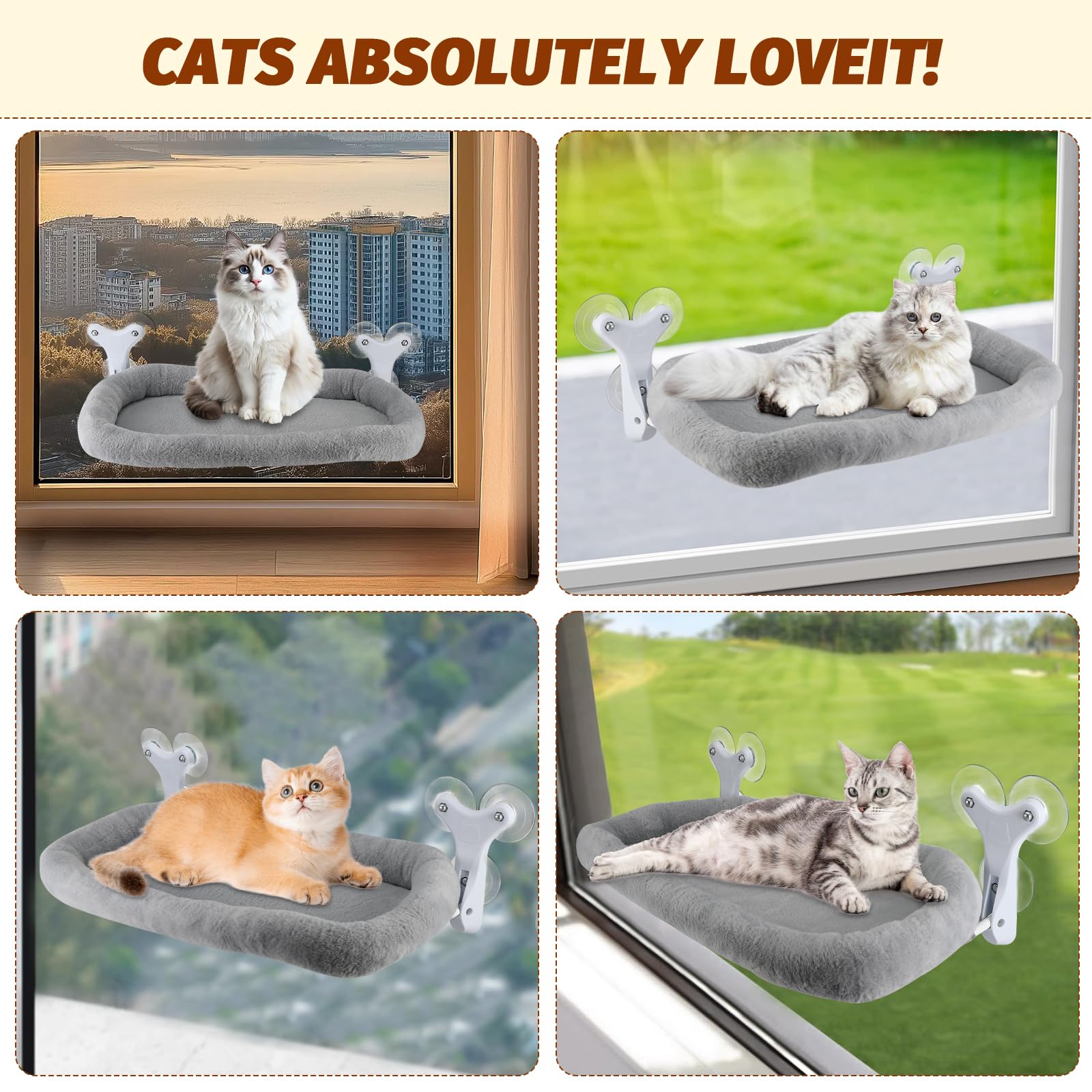 Sprifityy Hamac pour Chat,avec ventouses Stables,Chaise Longue Pliable,hamac de fenêtre,lit pour Animaux de Compagnie,Bain de Soleil,capacité de Charge jusqu'à 23 kg (Gris, XL)
