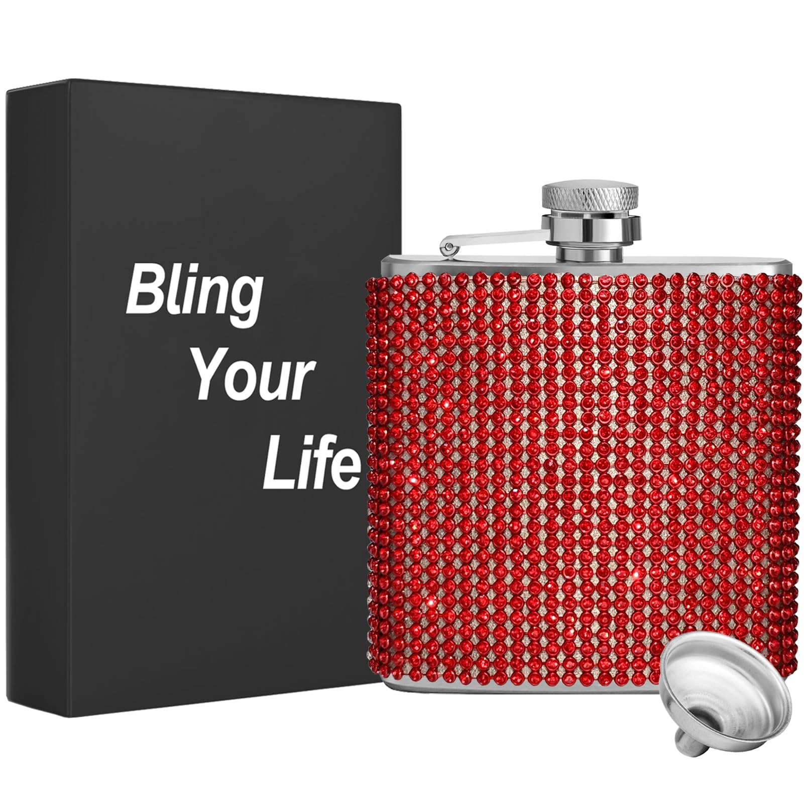 WINCHERRIA Flasks for liquor for women- Diamond Hip Flasks, Glitter Stainless Steel Leakproof Hip Flasks with Funnel,Bling Rhinestone Hip Flask for